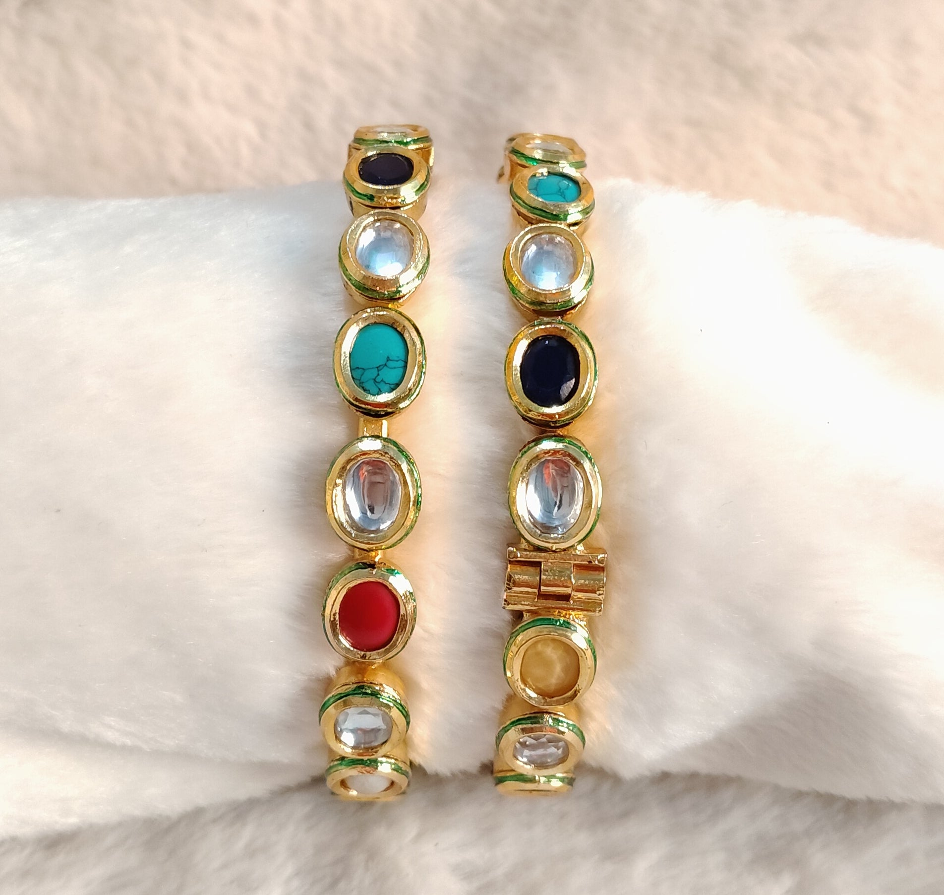 Traditional Kundan Navratna Gold Bangles Roz Jewellers.