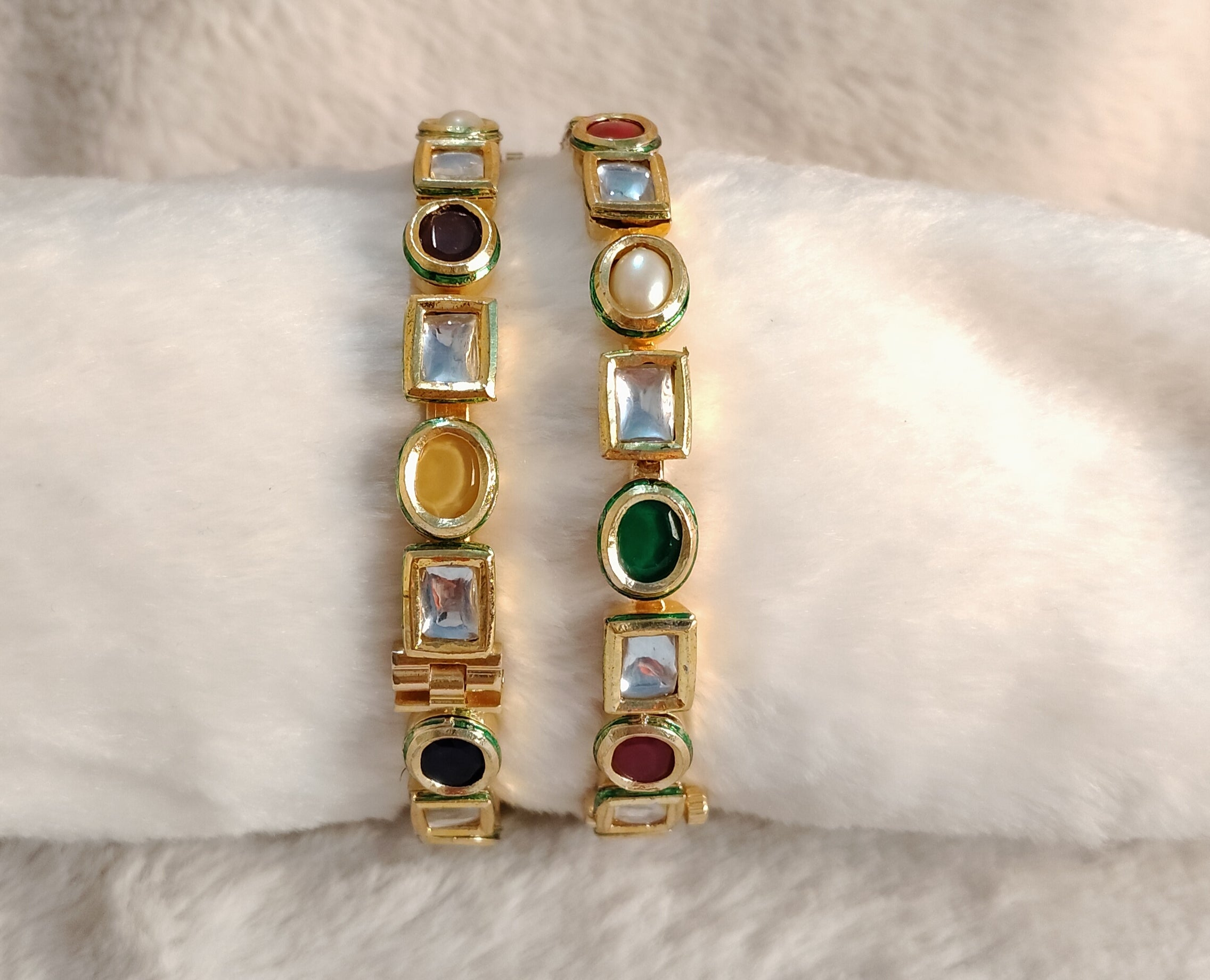 Traditional Multi stone Kundan Bangles Gold Finish Roz Jewellers.