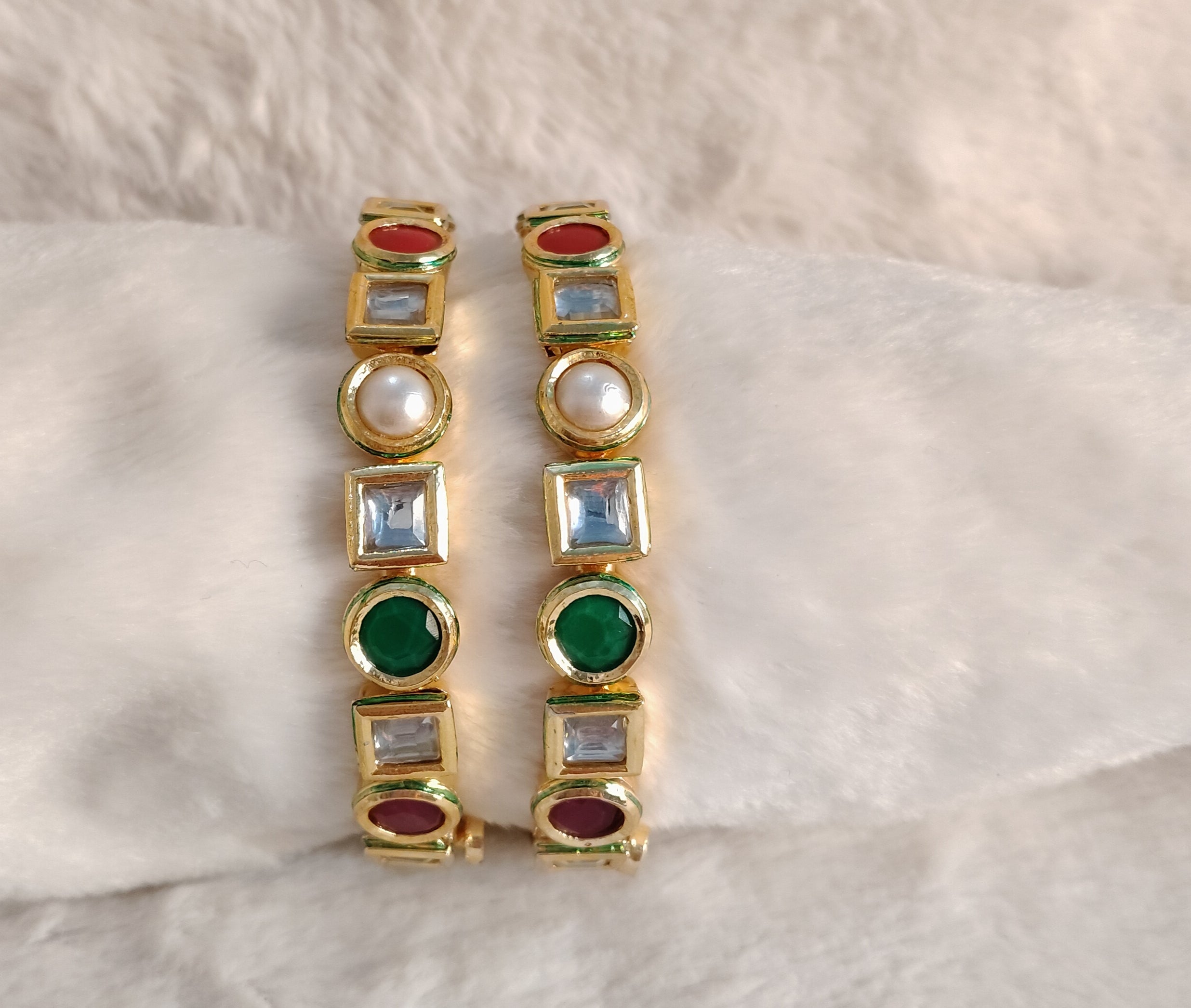 Heritage Gold Navratna Bangles with Kundan Accents Roz Jewellers.