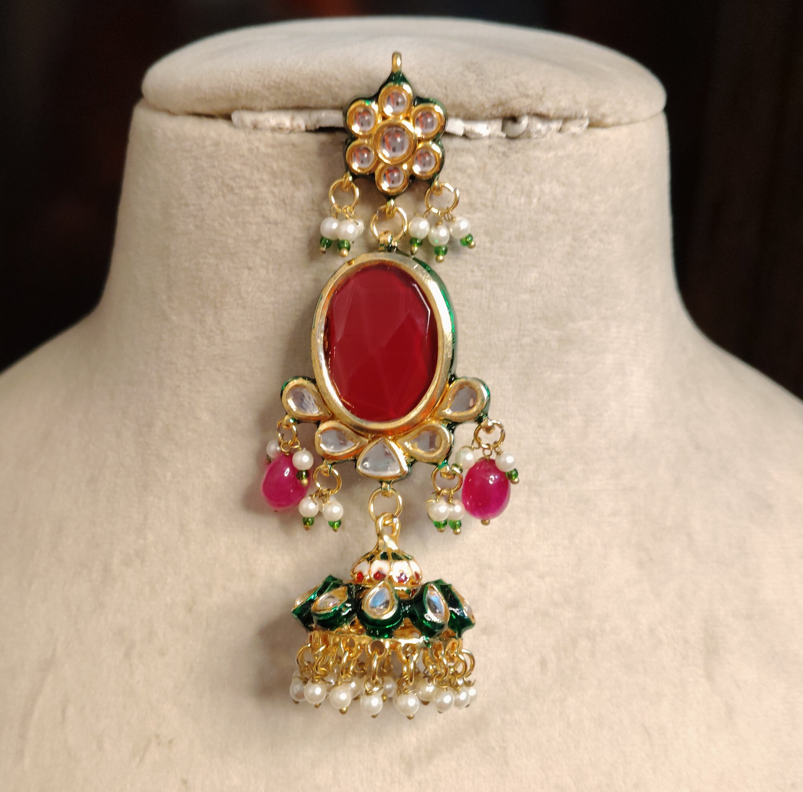 Royal Oval Red Stone and Kundan Jhumka Earrings for Women Roz Jewellers