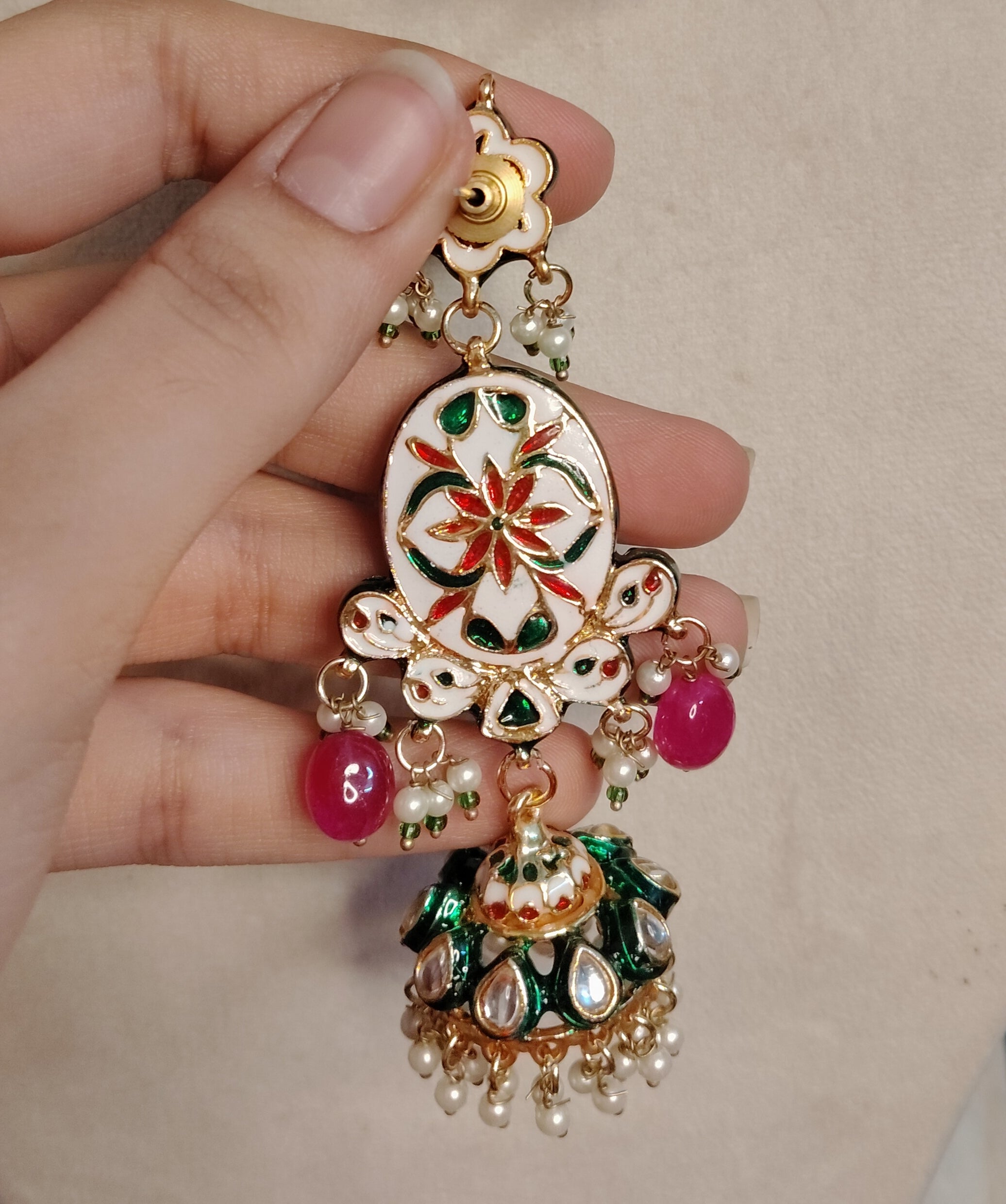 Royal Oval Red Stone and Kundan Jhumka Earrings for Women Roz Jewellers