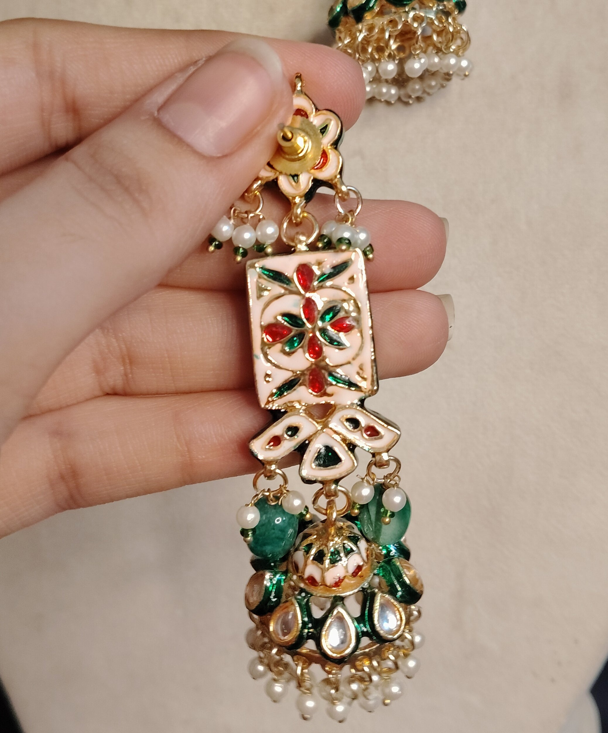 Pakistani Luxury Style Emerald Kundan Danglers Roz Jewellers