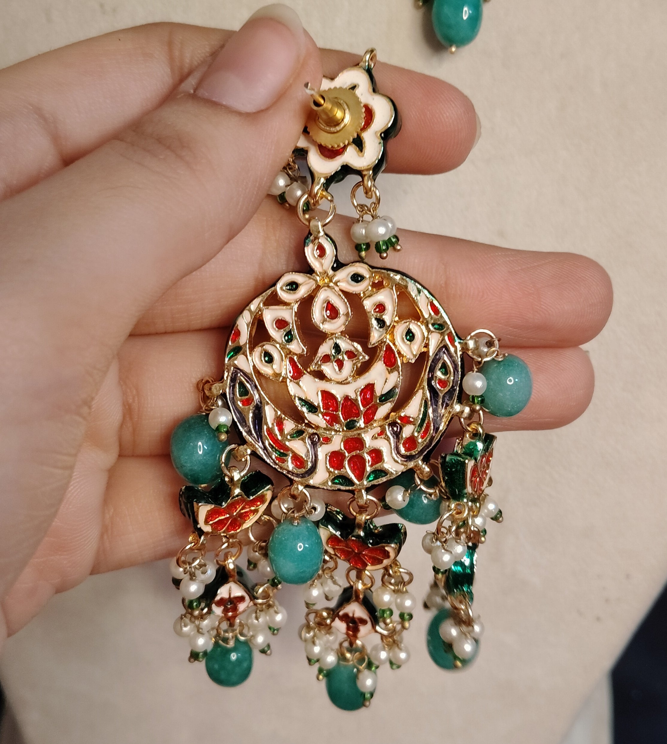 Green Kundan Chandbali Kundan Earrings for Women Indian Danglers Roz Jewellers