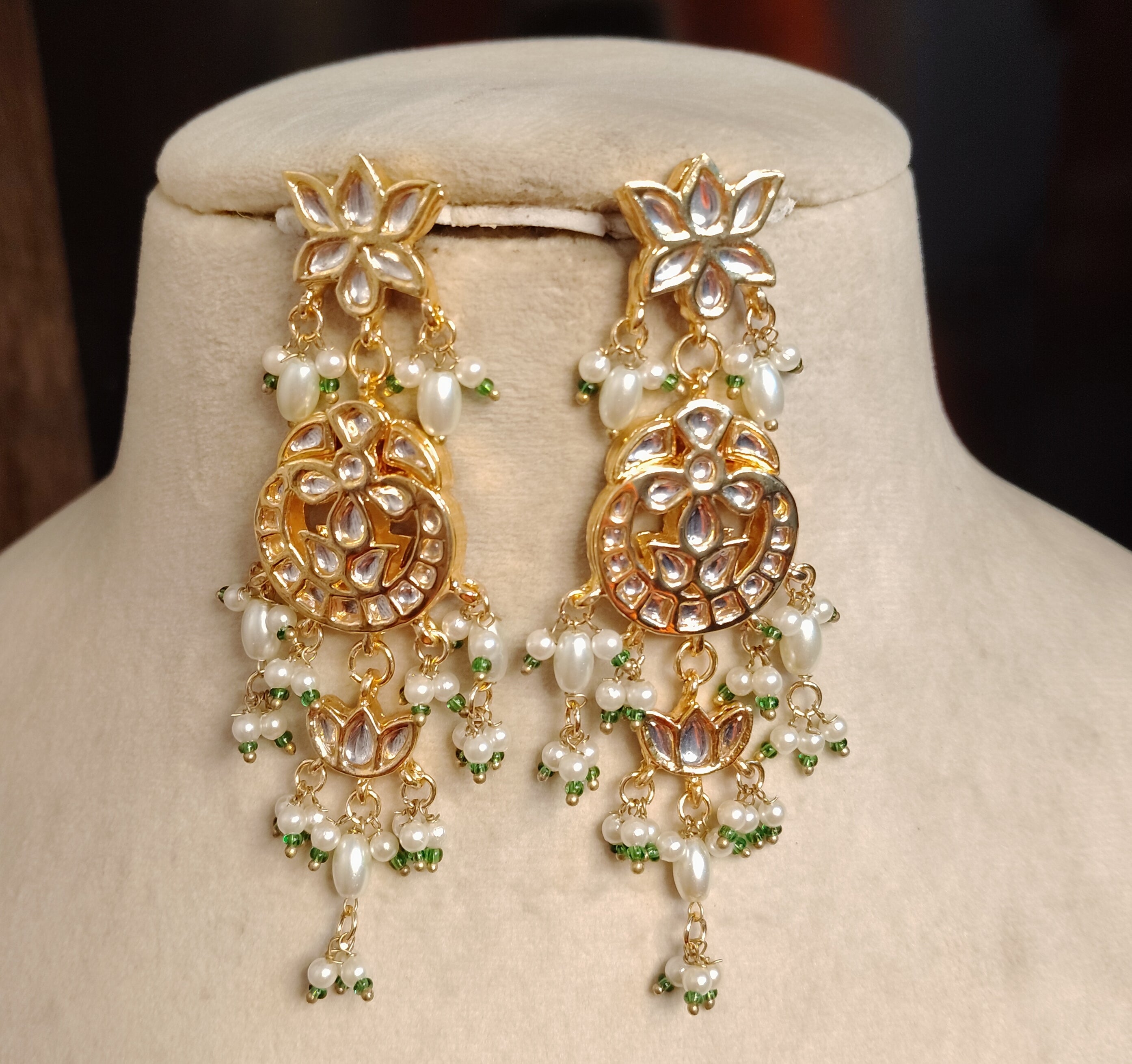 Gold Plated Lightweight Bridal Statement Kundan Earrings Indian Danglers Roz Jewellers