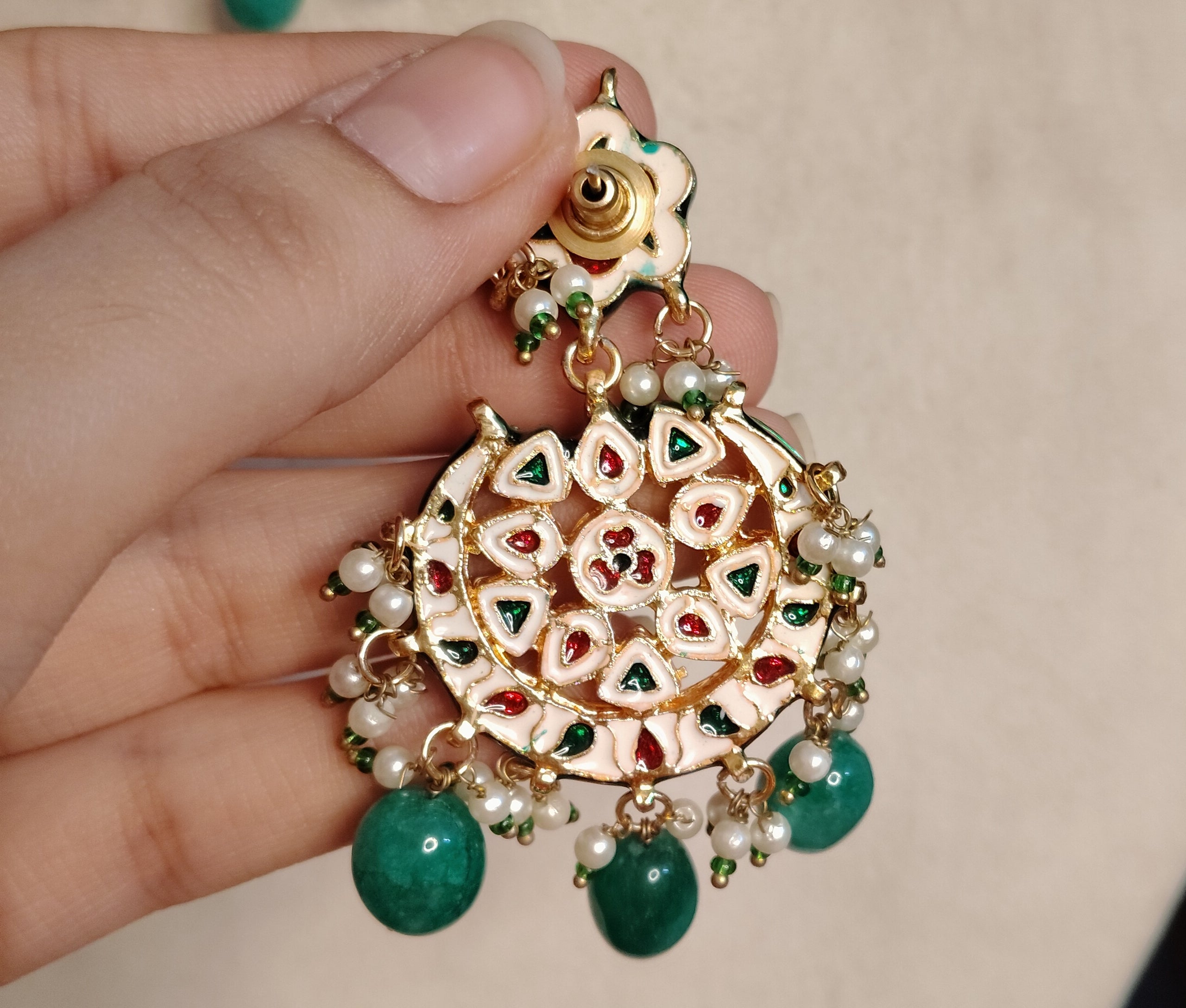 Traditional Kundan Gold Plated Ethnic Statement Earrings Pearl Stone Roz Jewellers