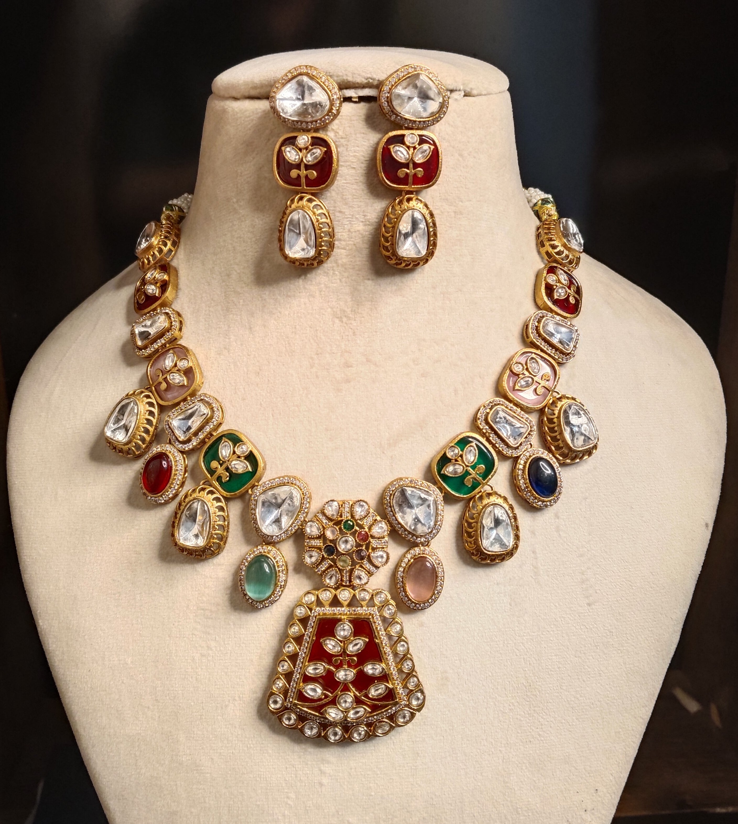 Sehrish Luxury Bridal Multicolor Kundan Inspired Necklace Set Roz Jewellers.