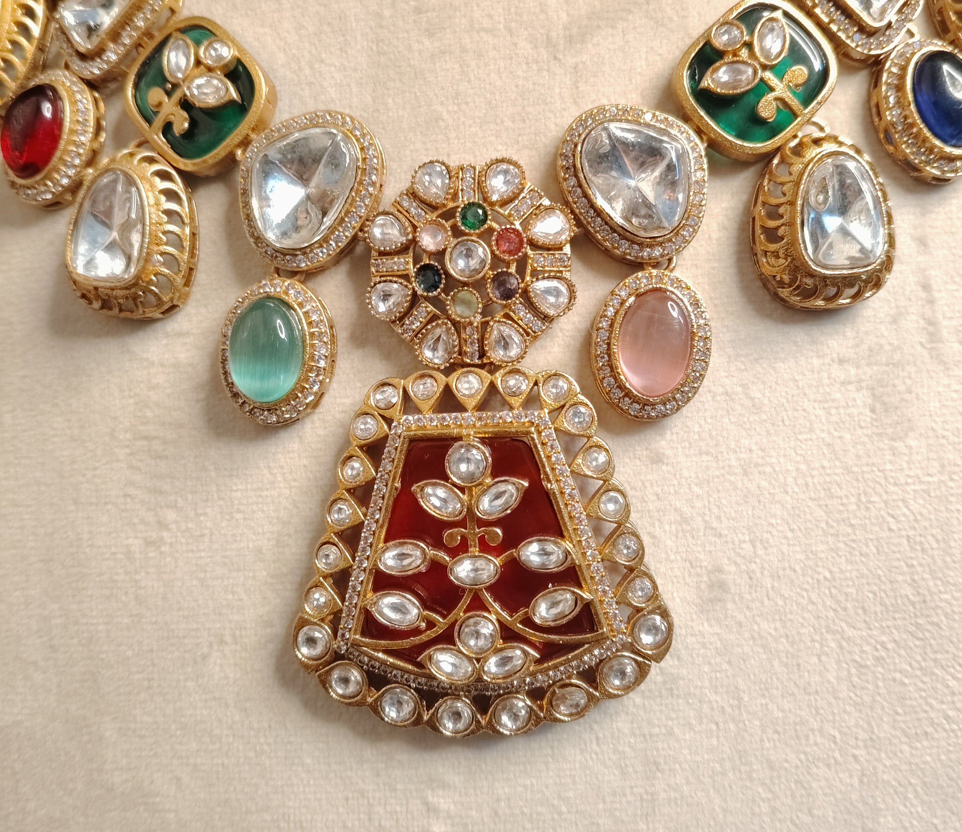 Sehrish Luxury Bridal Multicolor Kundan Inspired Necklace Set Roz Jewellers.