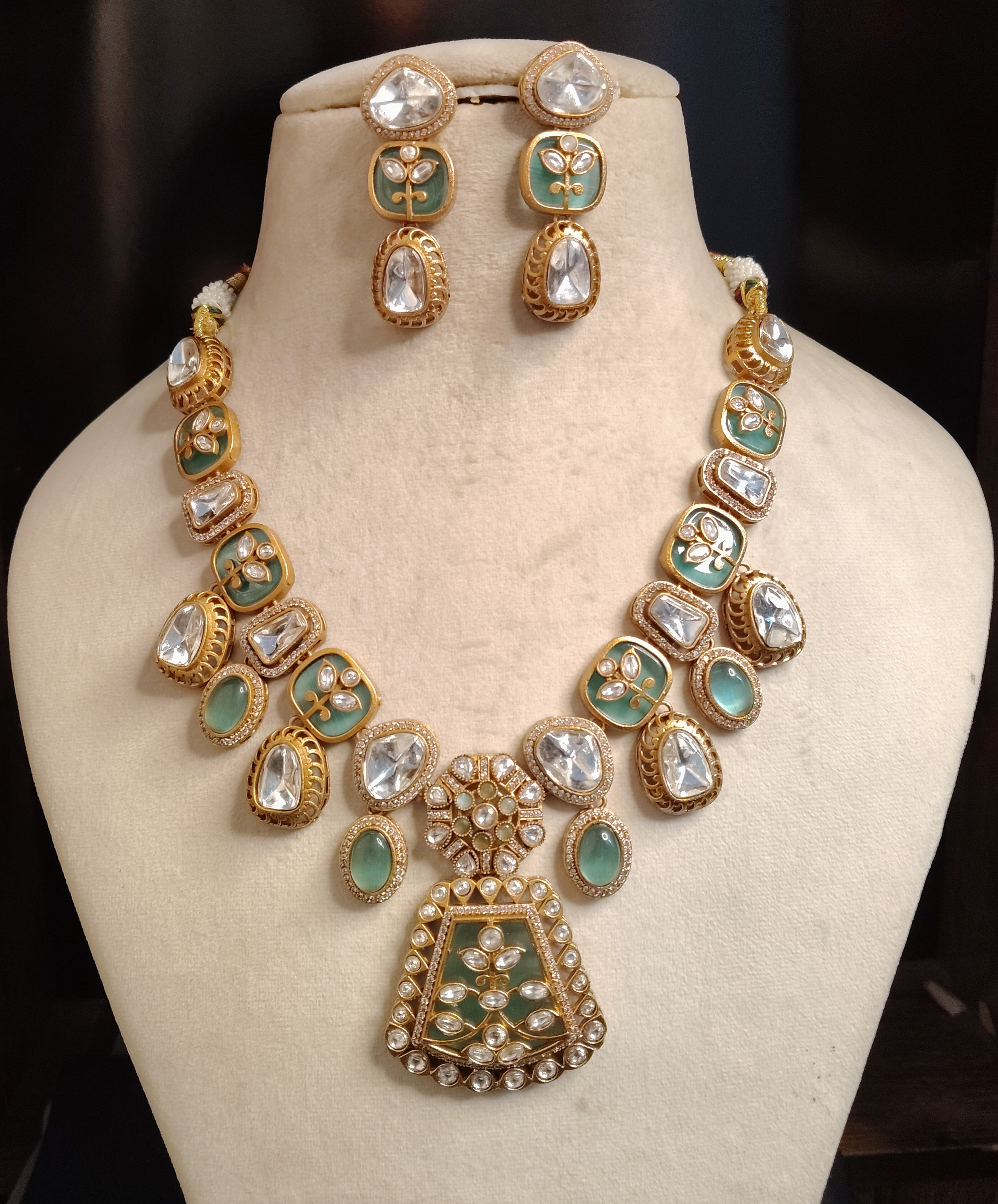 Parisa Wedding Mint Green Kundan Inspired Necklace Set Roz Jewellers.