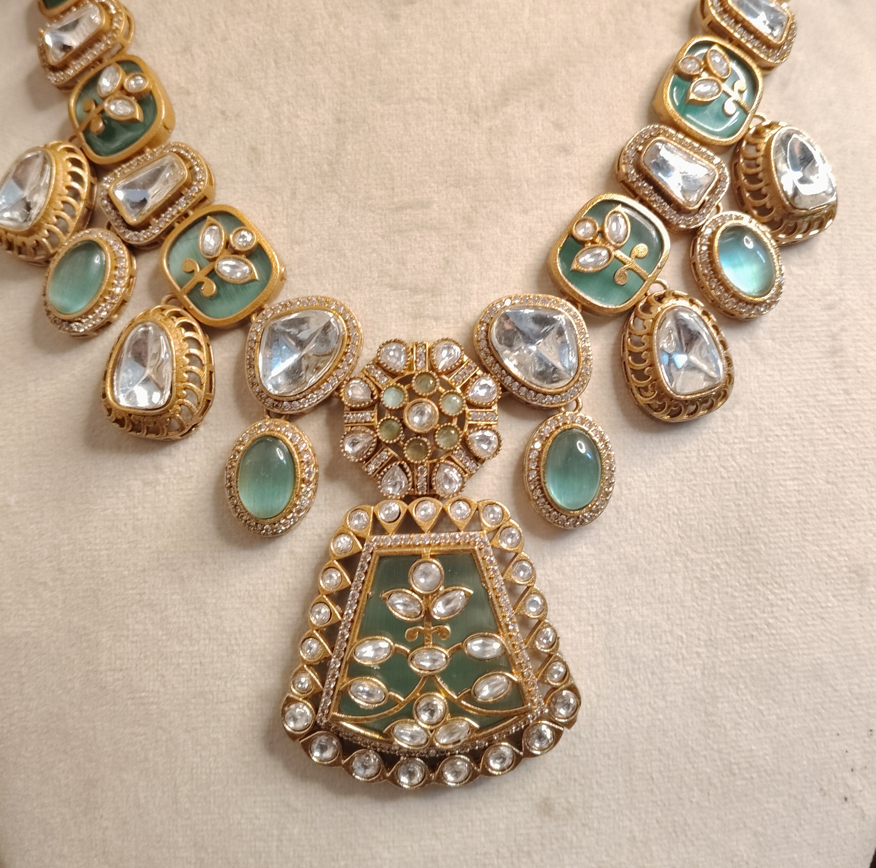 Parisa Wedding Mint Green Kundan Inspired Necklace Set Roz Jewellers.