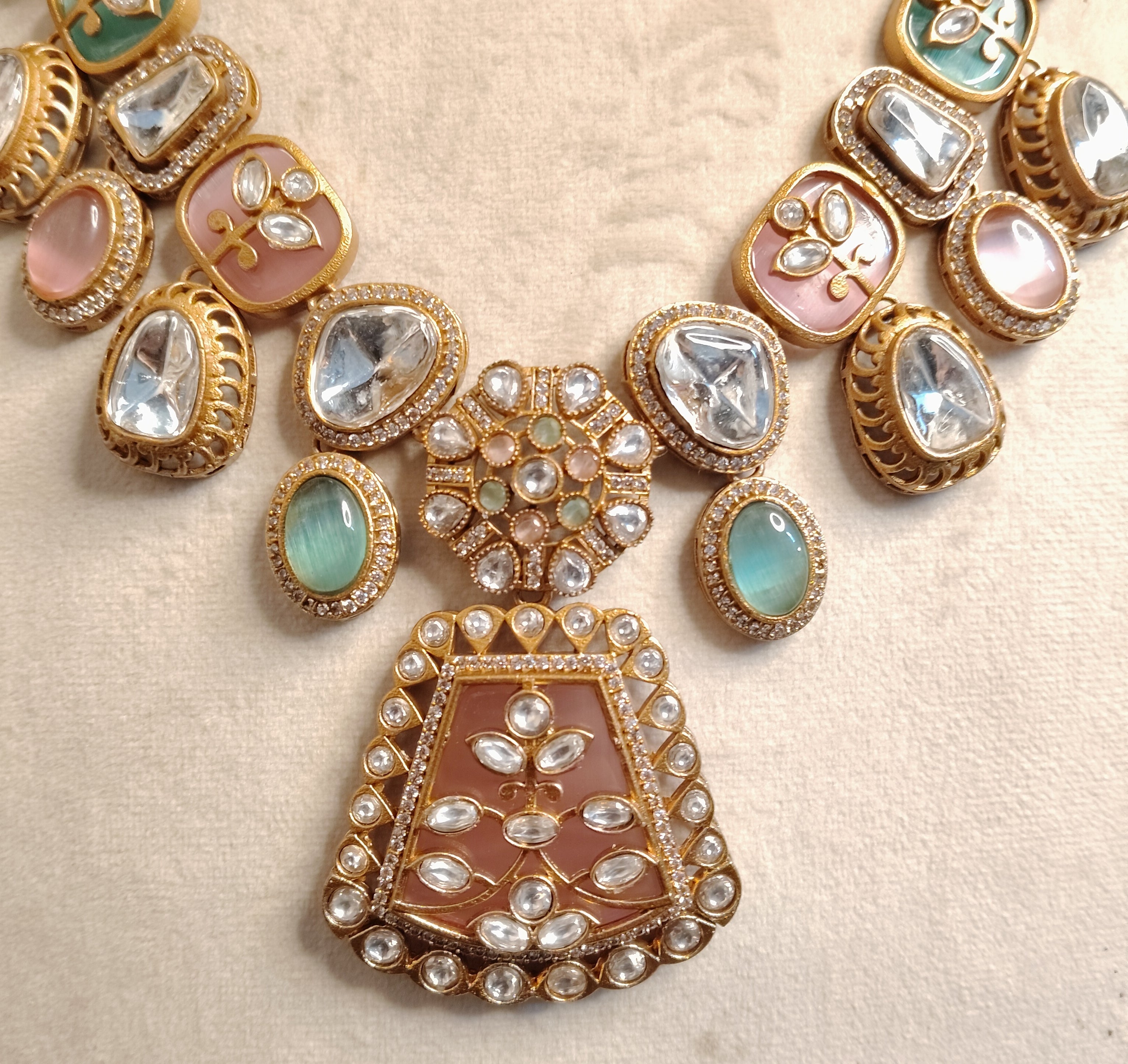 Zunaira Traditional Indian Aqua Kundan Inspired Necklace Set Roz Jewellers.