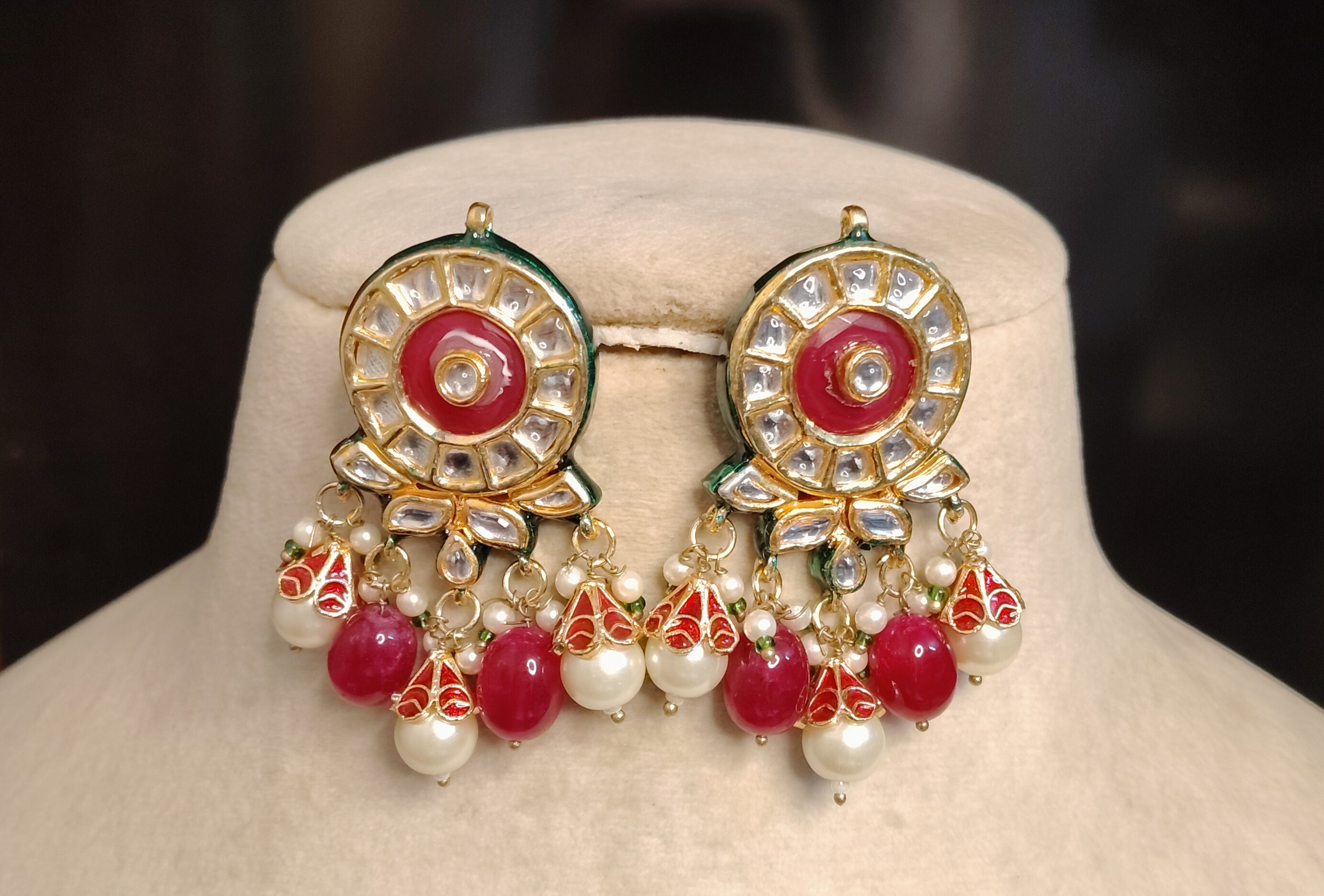 Royal Kundan Choker Necklace Set Pink Beads and White Pearl Choker Roz Jewellers