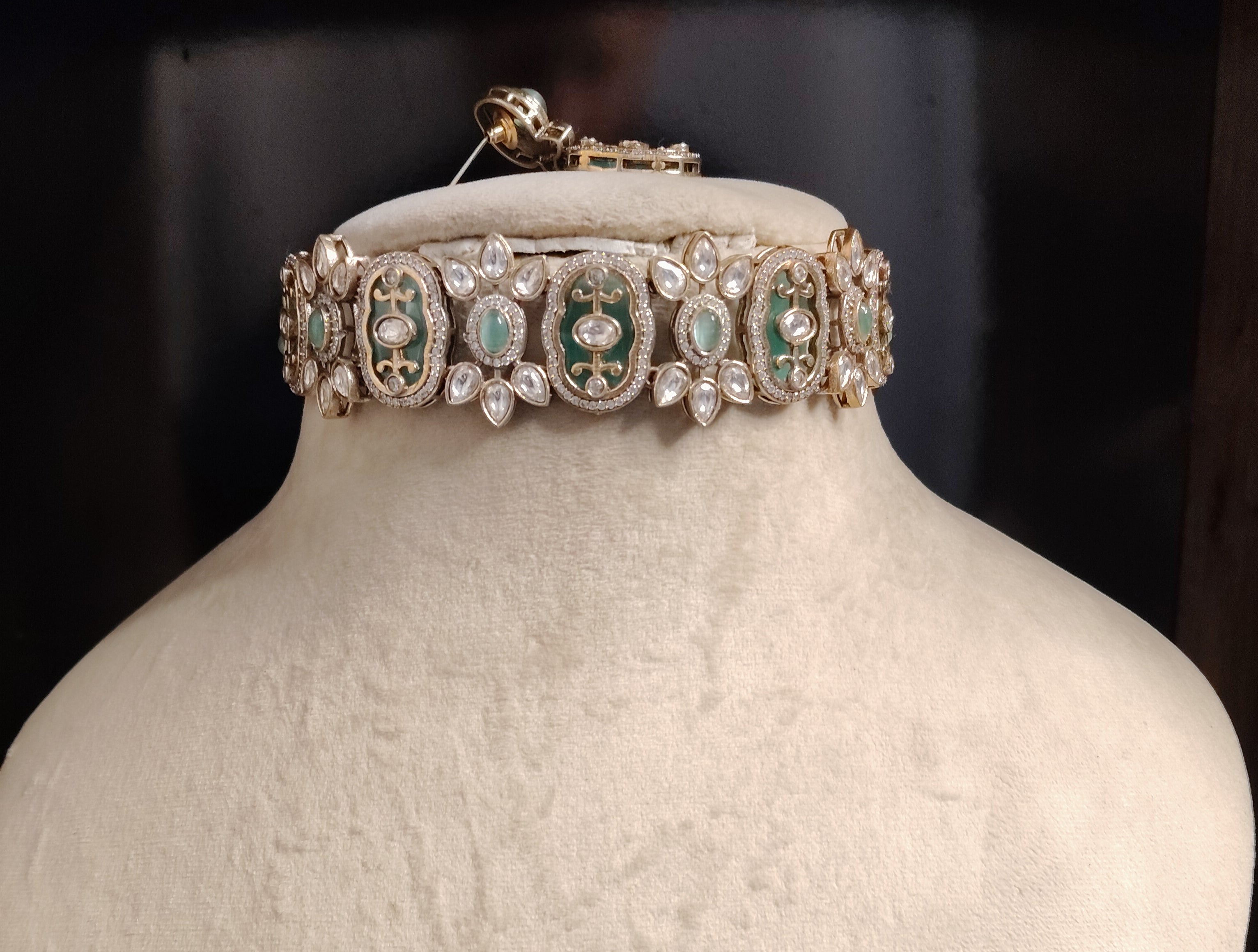 Soniya Reception Jewellery Mint Green Kundan Bridal Choker Set Roz Jewellers.