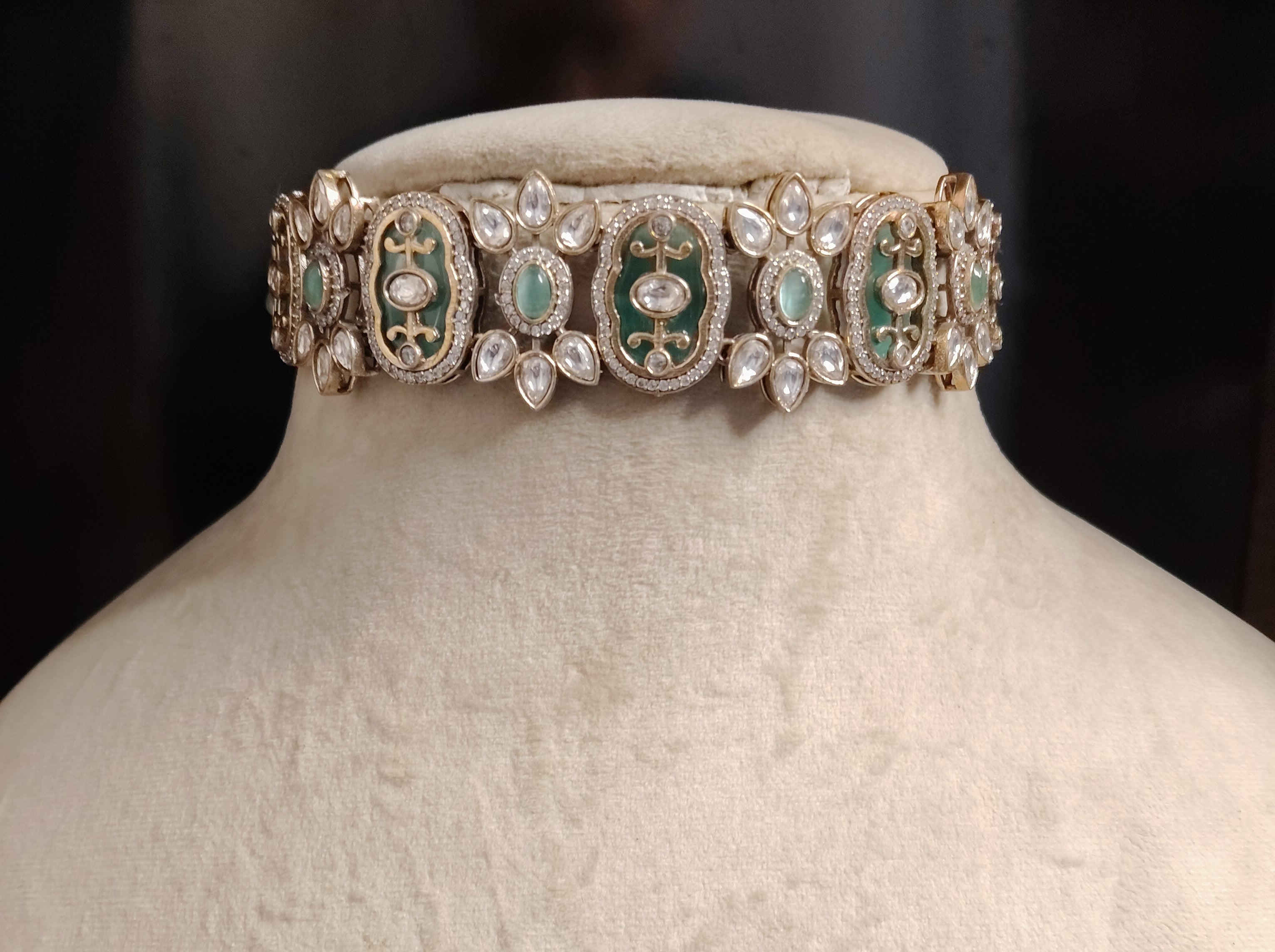 Soniya Reception Jewellery Mint Green Kundan Bridal Choker Set Roz Jewellers.