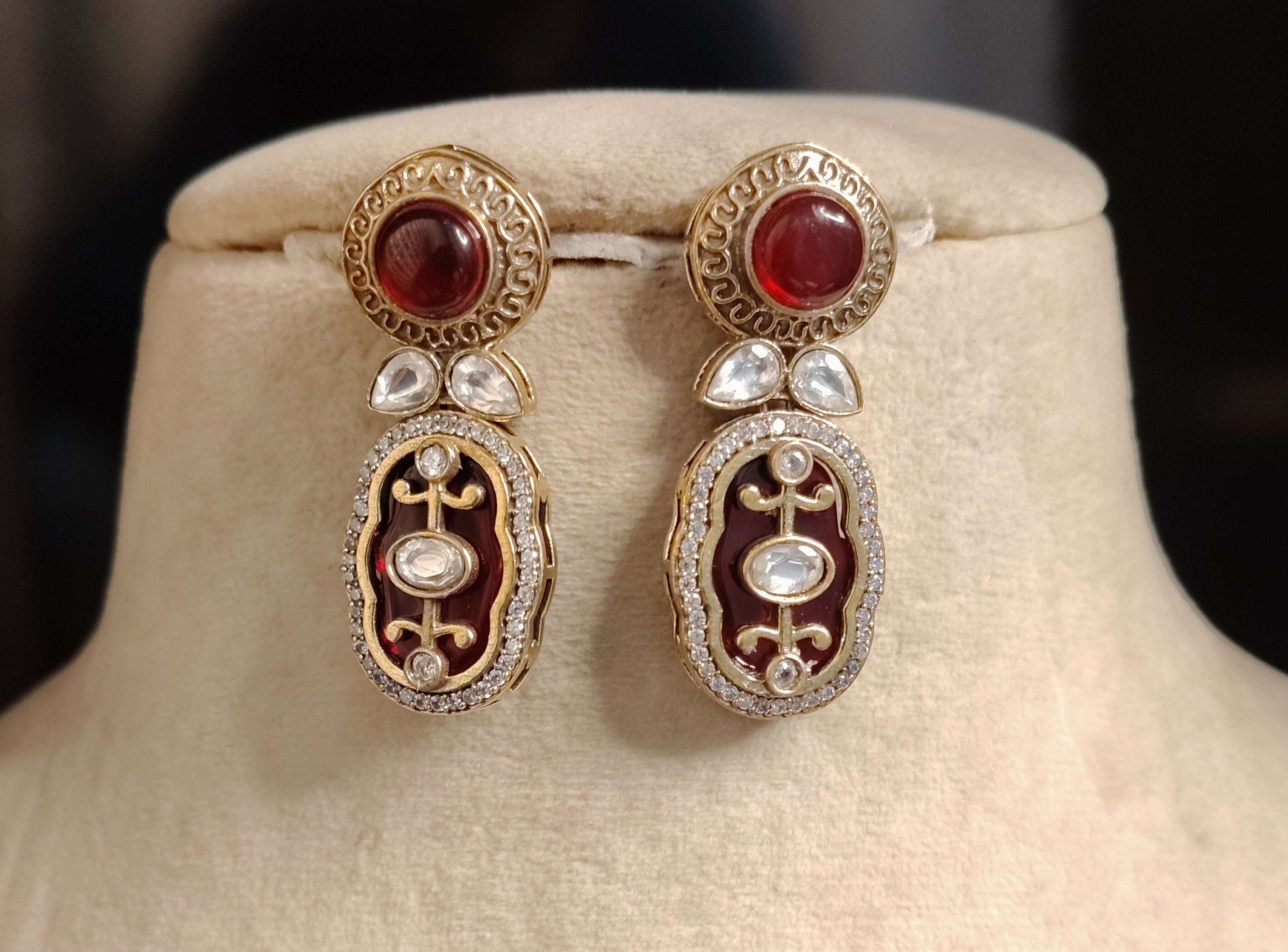 Nisha Traditional Ruby Red Kundan Choker Set With Matching Earring Roz Jewellers.
