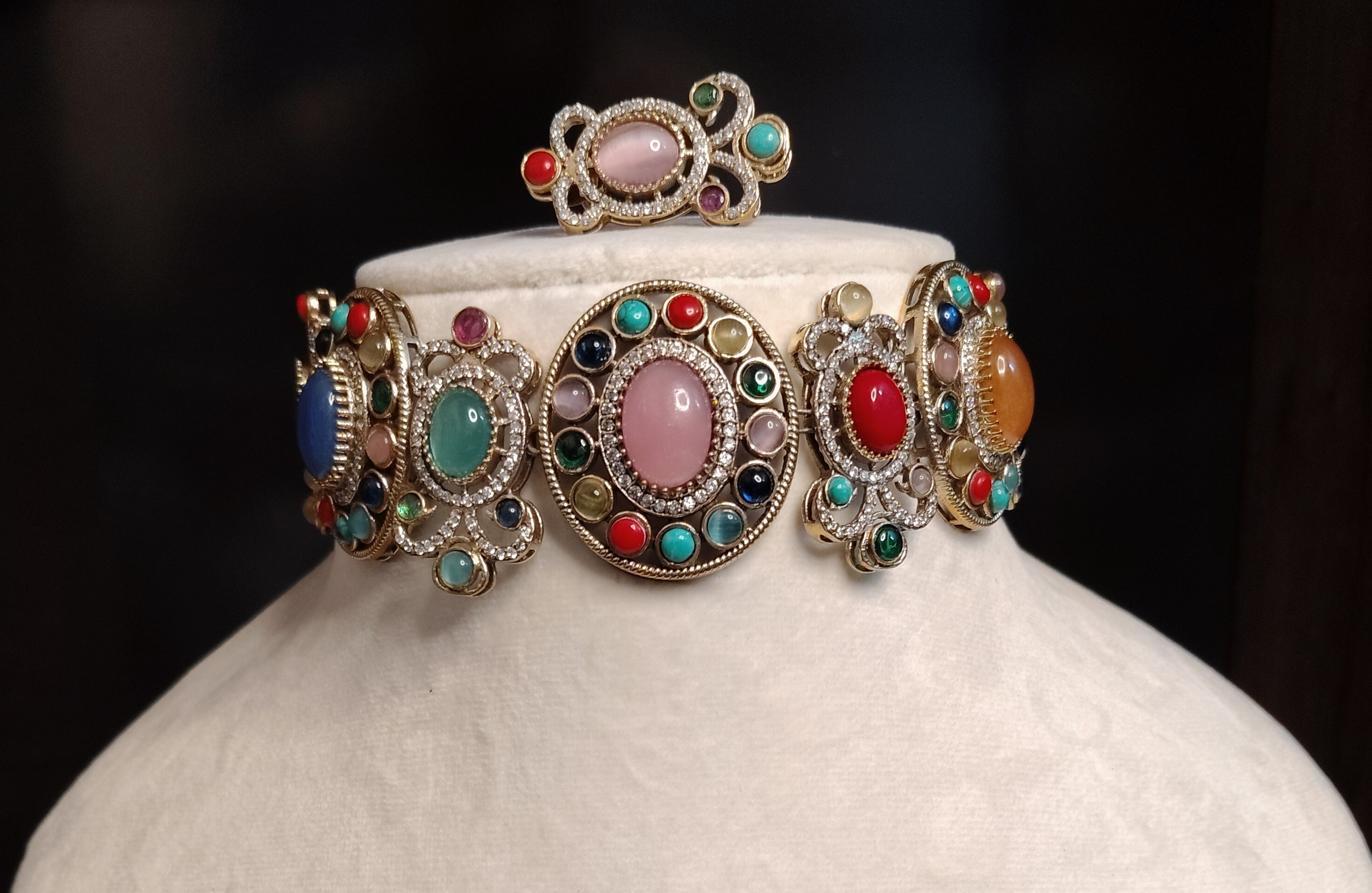 Rahila Bold Multicolour Kundan Choker Set With Matching Earrings Roz Jewellers.
