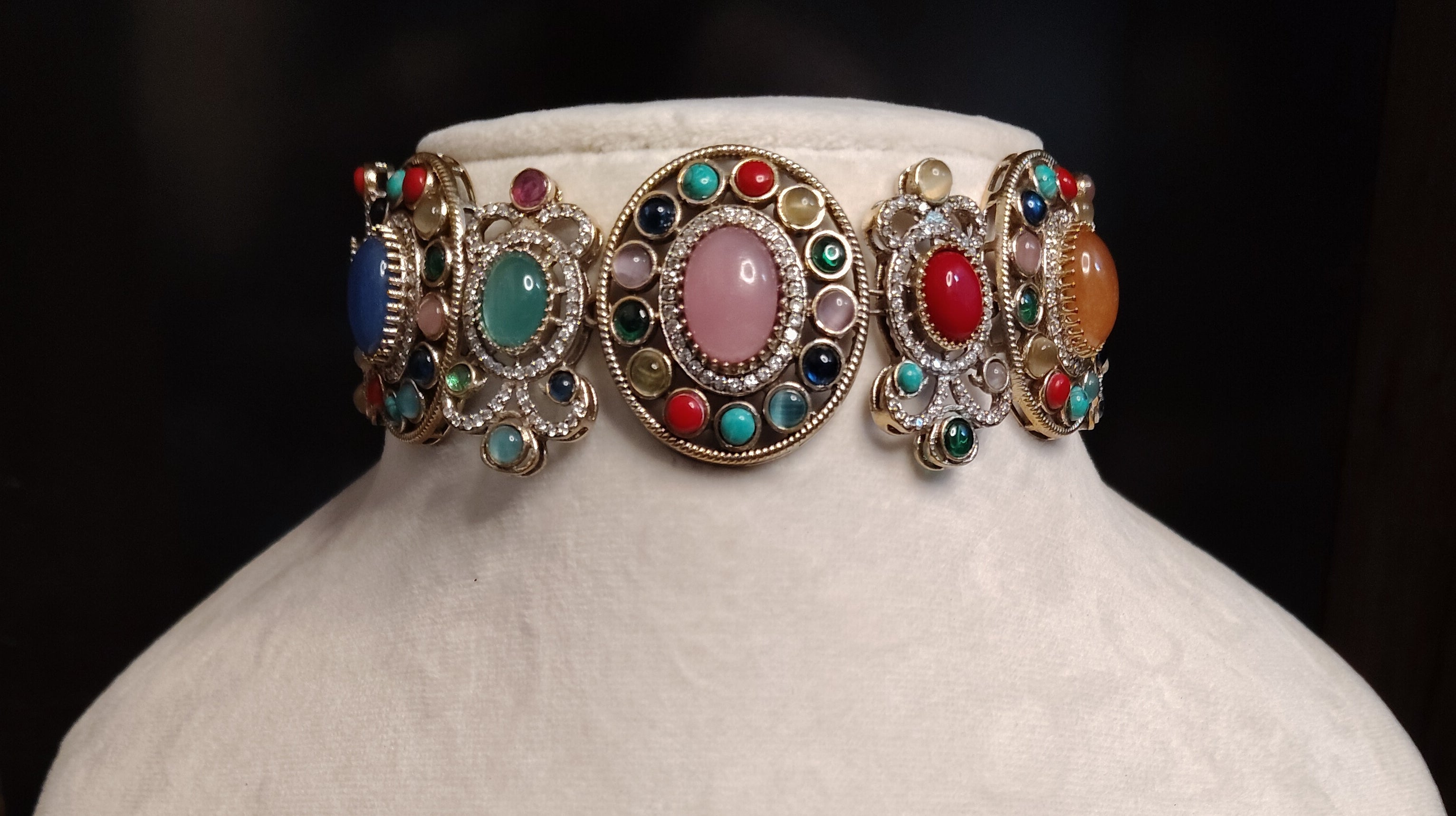 Rahila Bold Multicolour Kundan Choker Set With Matching Earrings Roz Jewellers.