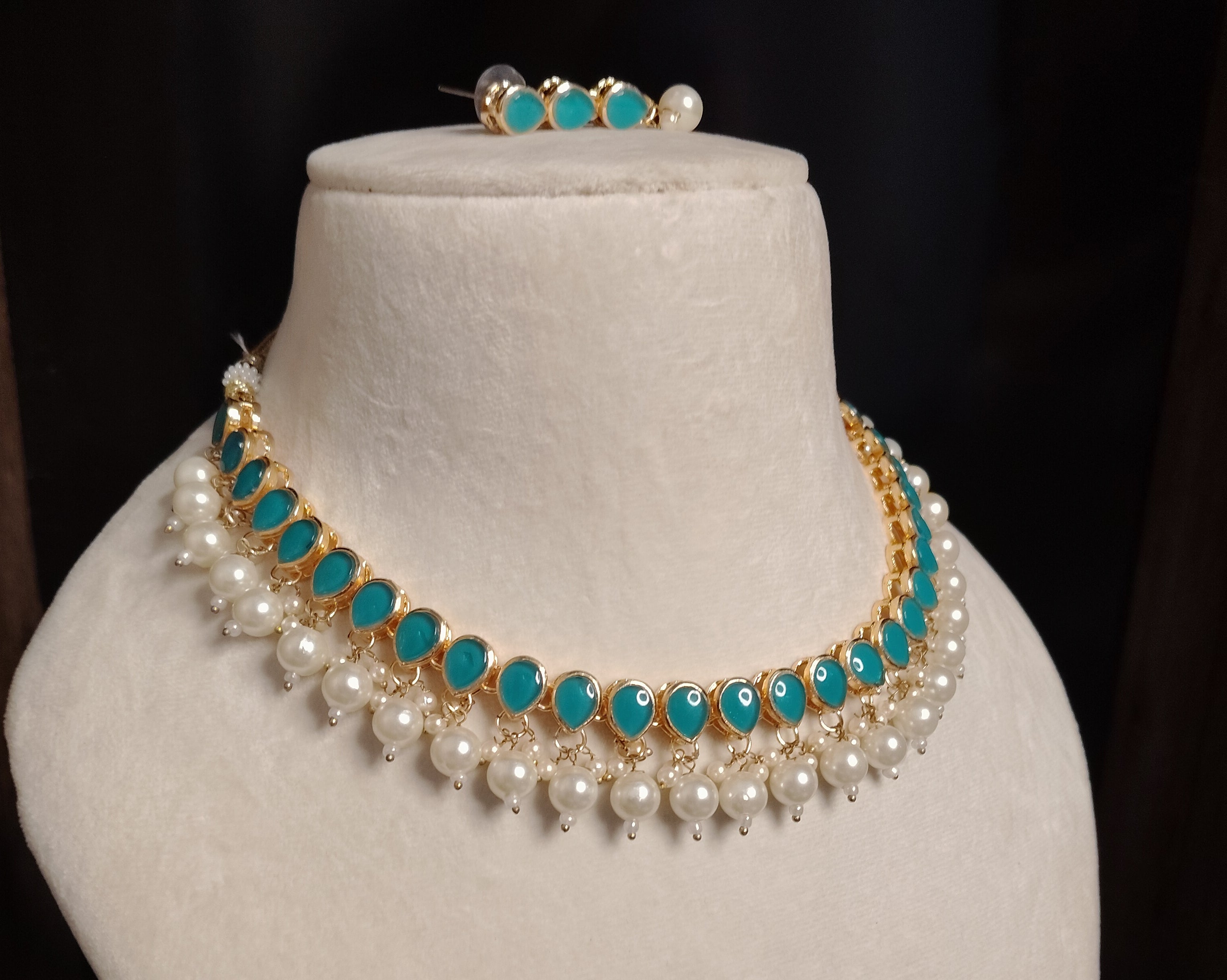 bridesmaid jewelry wedding Kundan necklace for women gold plated pearls green stones