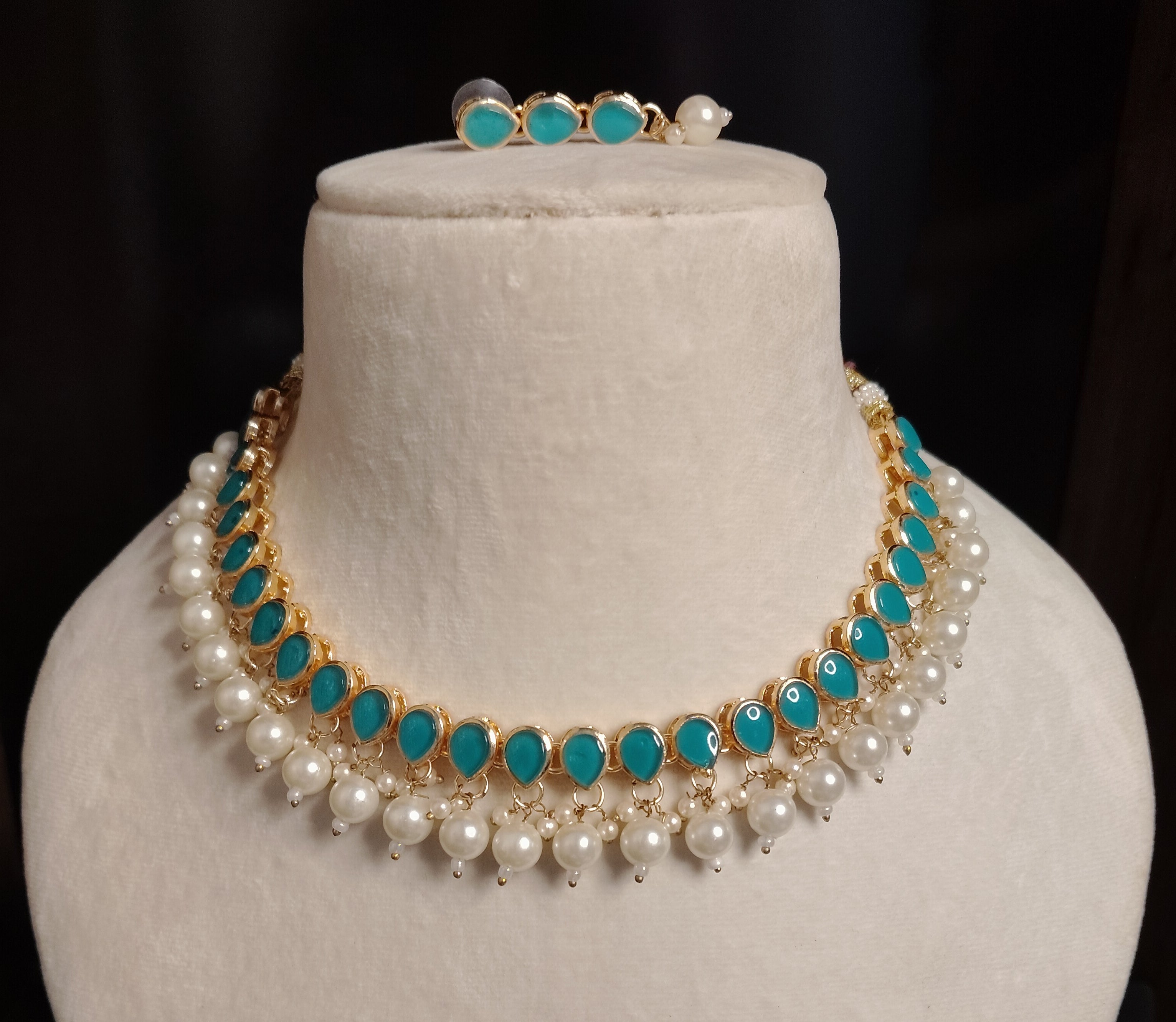 bridesmaid jewelry wedding Kundan necklace for women gold plated pearls green stones