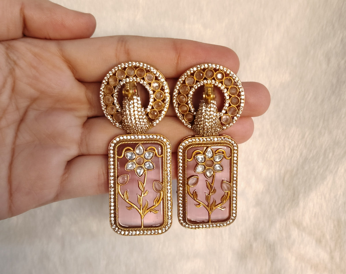 Alina Bollywood New Moissanite Inlay Statement Earrings for Women Sabyasachi inspired