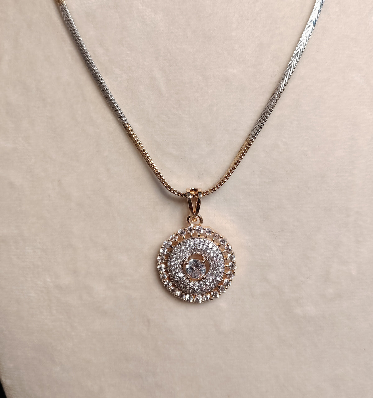 Bushra Wedding Jewelry Sparkling CZ Stone Pendant Necklace | Lightweight Diamond Look Jewellery for Women Roz Jewellers