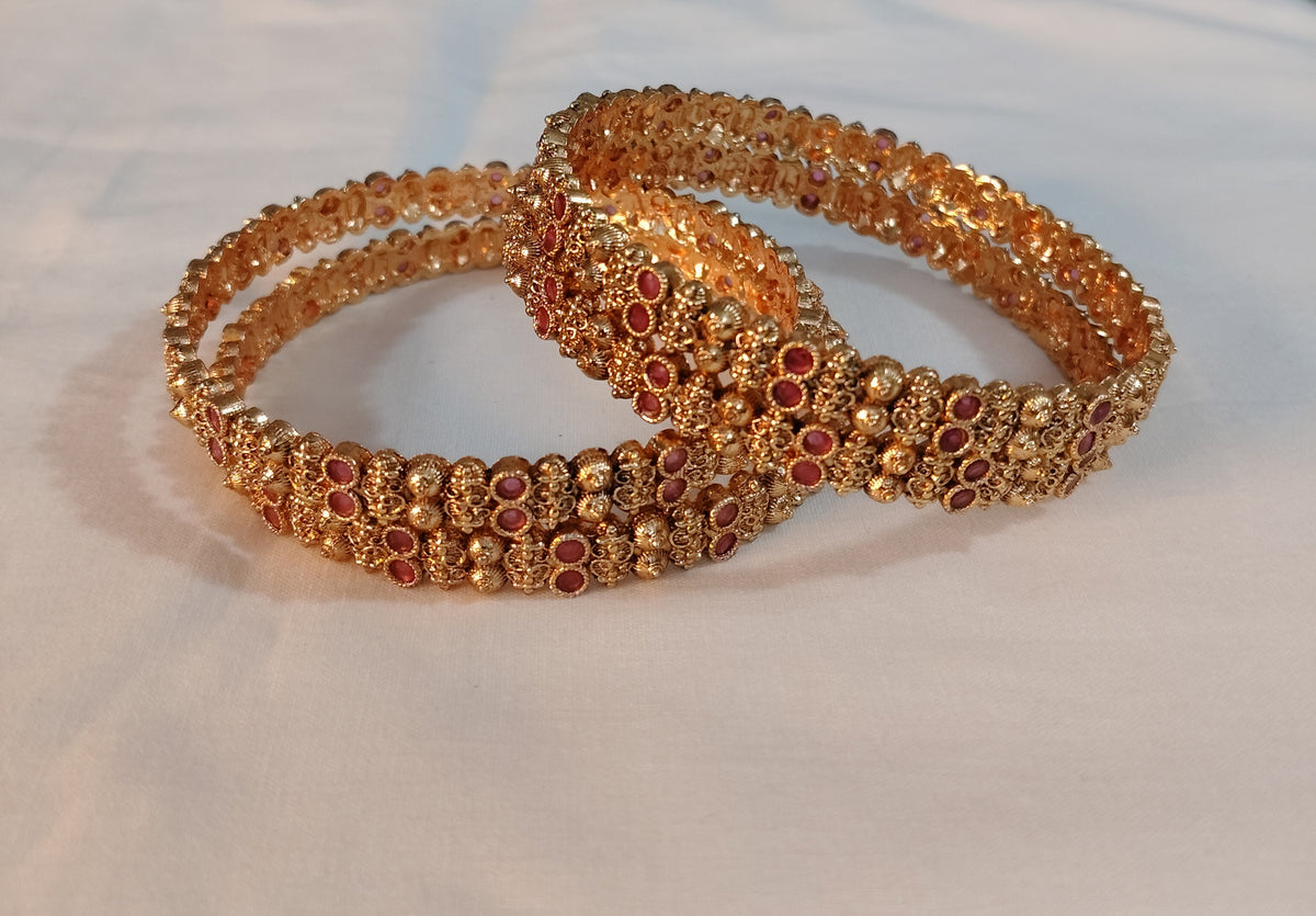 Classic 4-Piece Stackable Ruby & Polki Bangles Roz Jewellers.