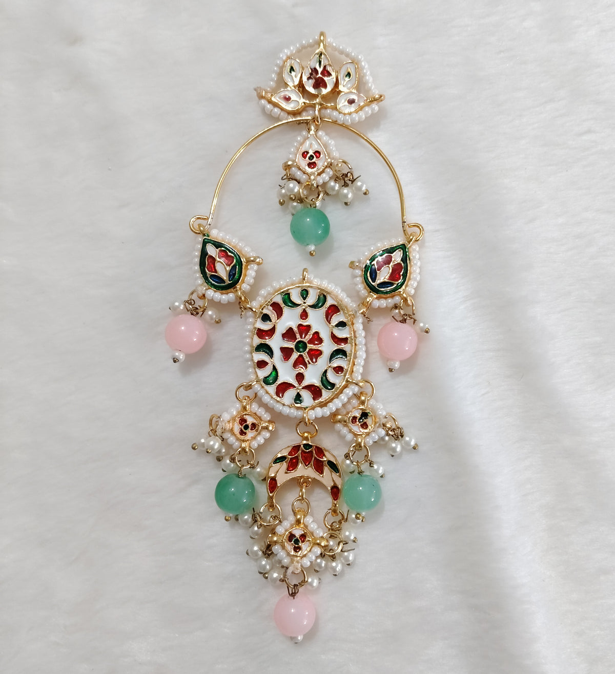 Statement Blush Pink, MInt Green Chandbali Earrin Kundan Indian Ethnic Jewellery Roz Jewellers.