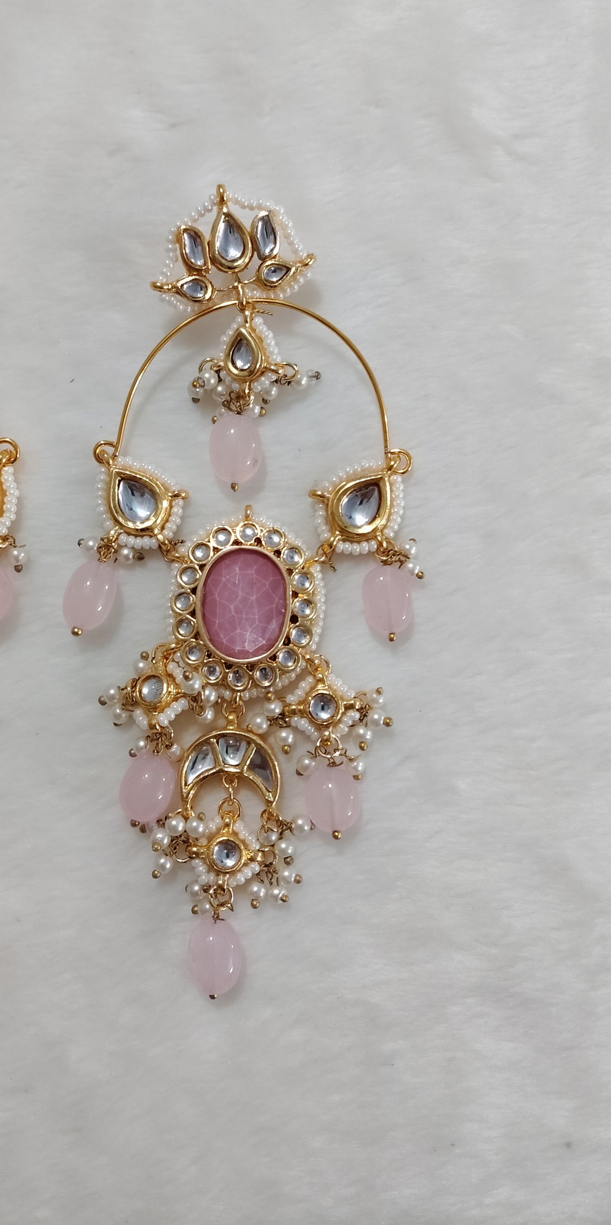 Blush Pink Chandbali Earrings Indian Kundan Bridal Jewellery for Wedding Events Roz Jewellers.