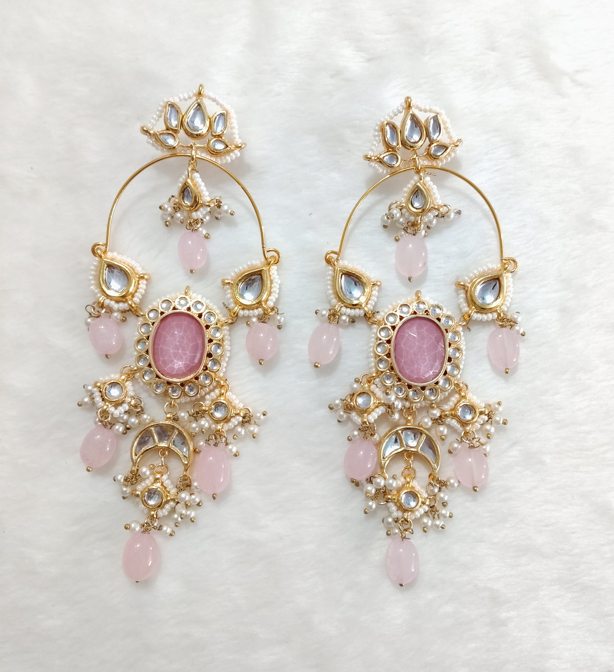 Blush Pink Chandbali Earrings Indian Kundan Bridal Jewellery for Wedding Events Roz Jewellers.