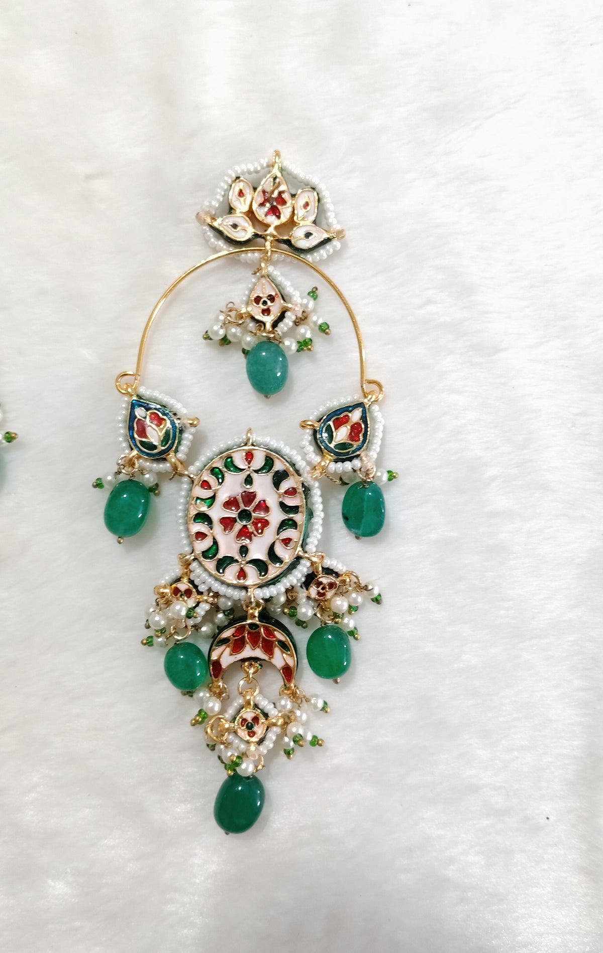 Luxury Emerald Green Chandbali Earrings Kundan Bridal Ethnic Statement Jewellery Roz Jewellers.