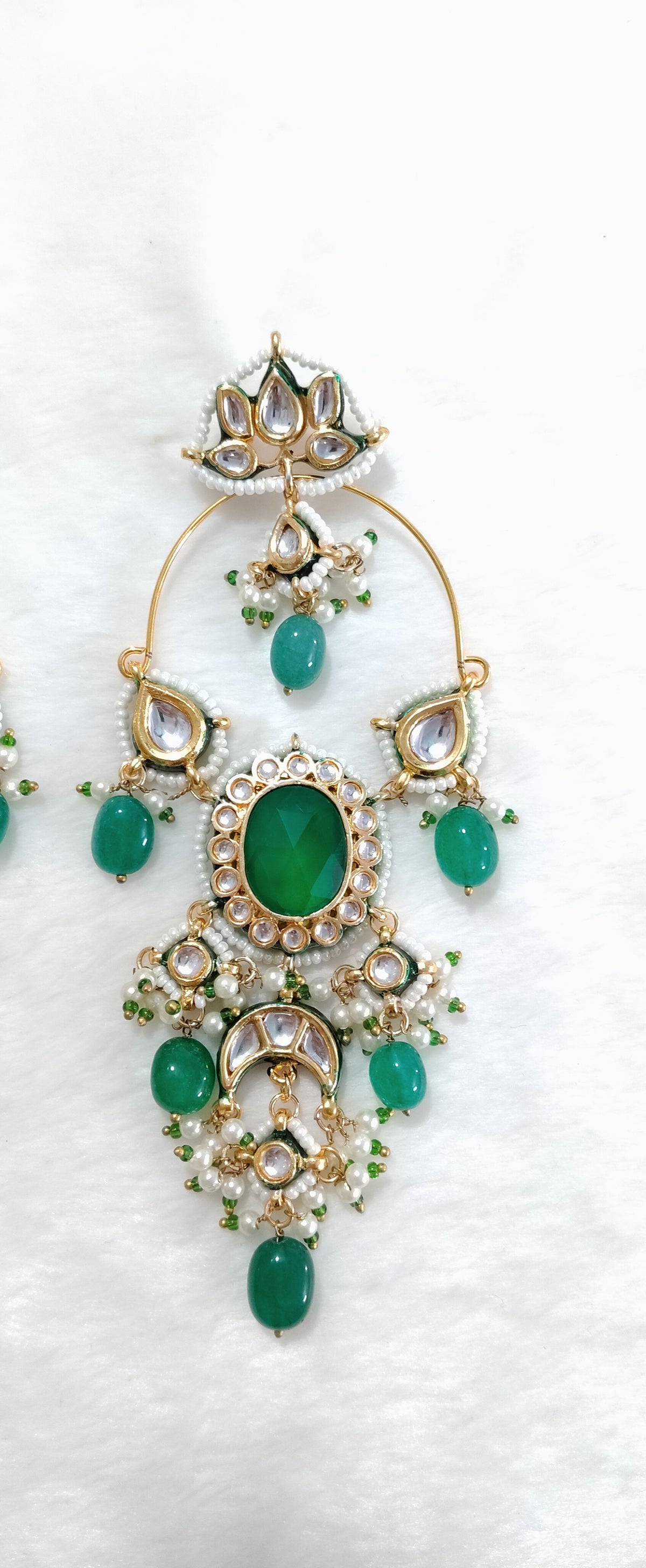 Luxury Emerald Green Chandbali Earrings Kundan Bridal Ethnic Statement Jewellery Roz Jewellers.