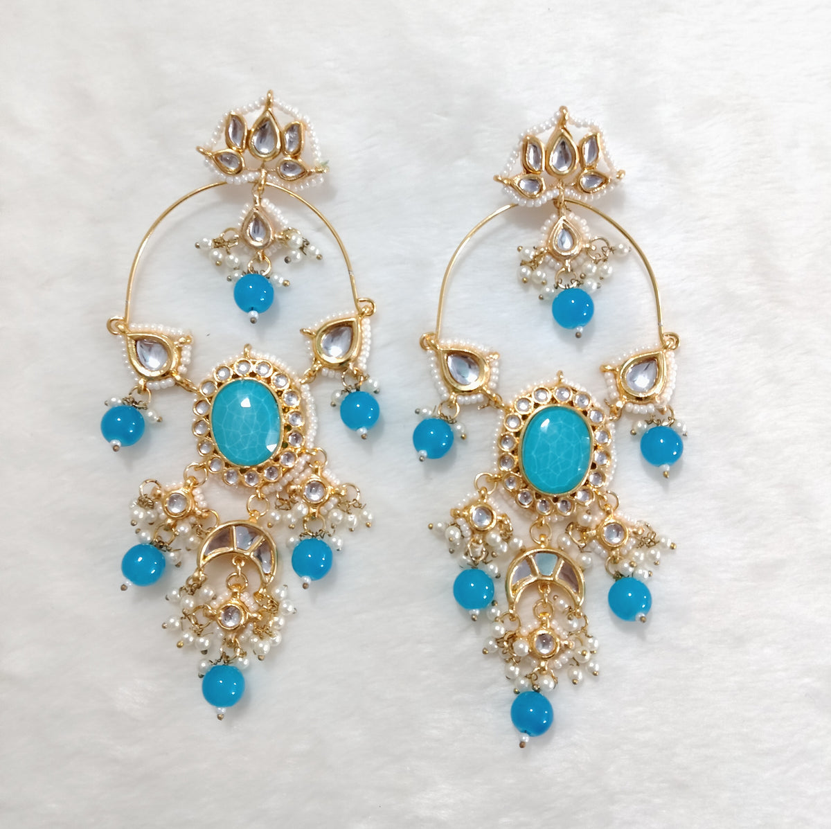 Blue Bridal Chandbali Earrings Indian Kundan Wedding Jewellery for Women Roz Jewellers.
