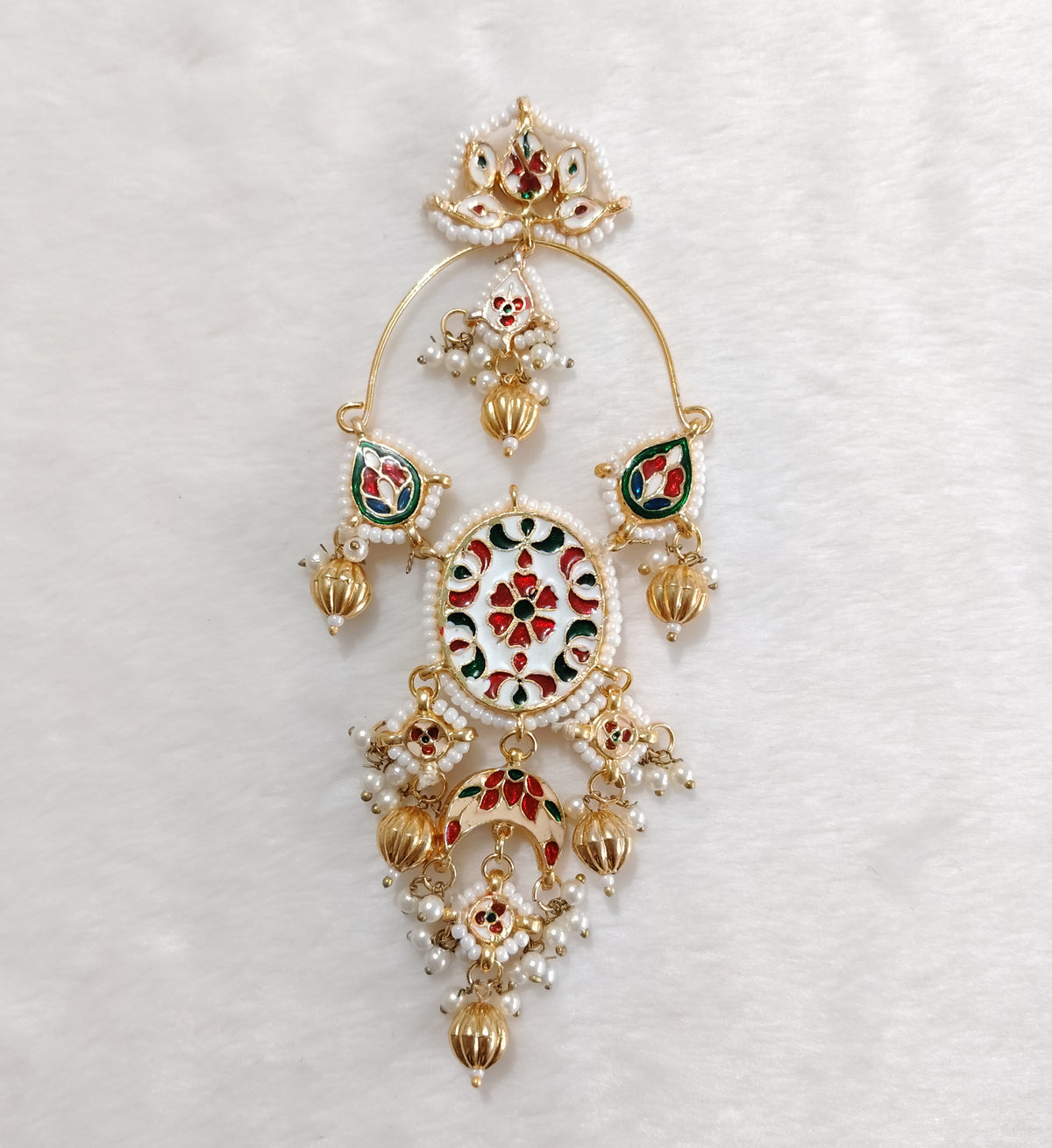 Luxury White and Gold Chandbali Earrings Indian Kundan Bridal Ethnic Roz Jewellers