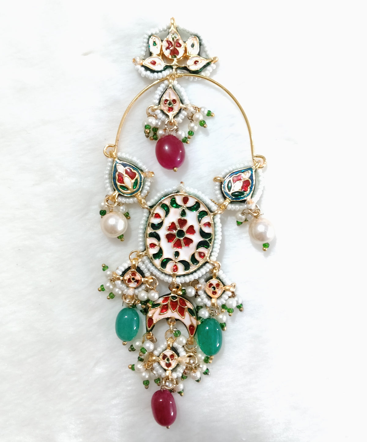Green and Pink Chandbali Earrings for Women Indian Wedding Bridal Jewellery Roz Jewellers.