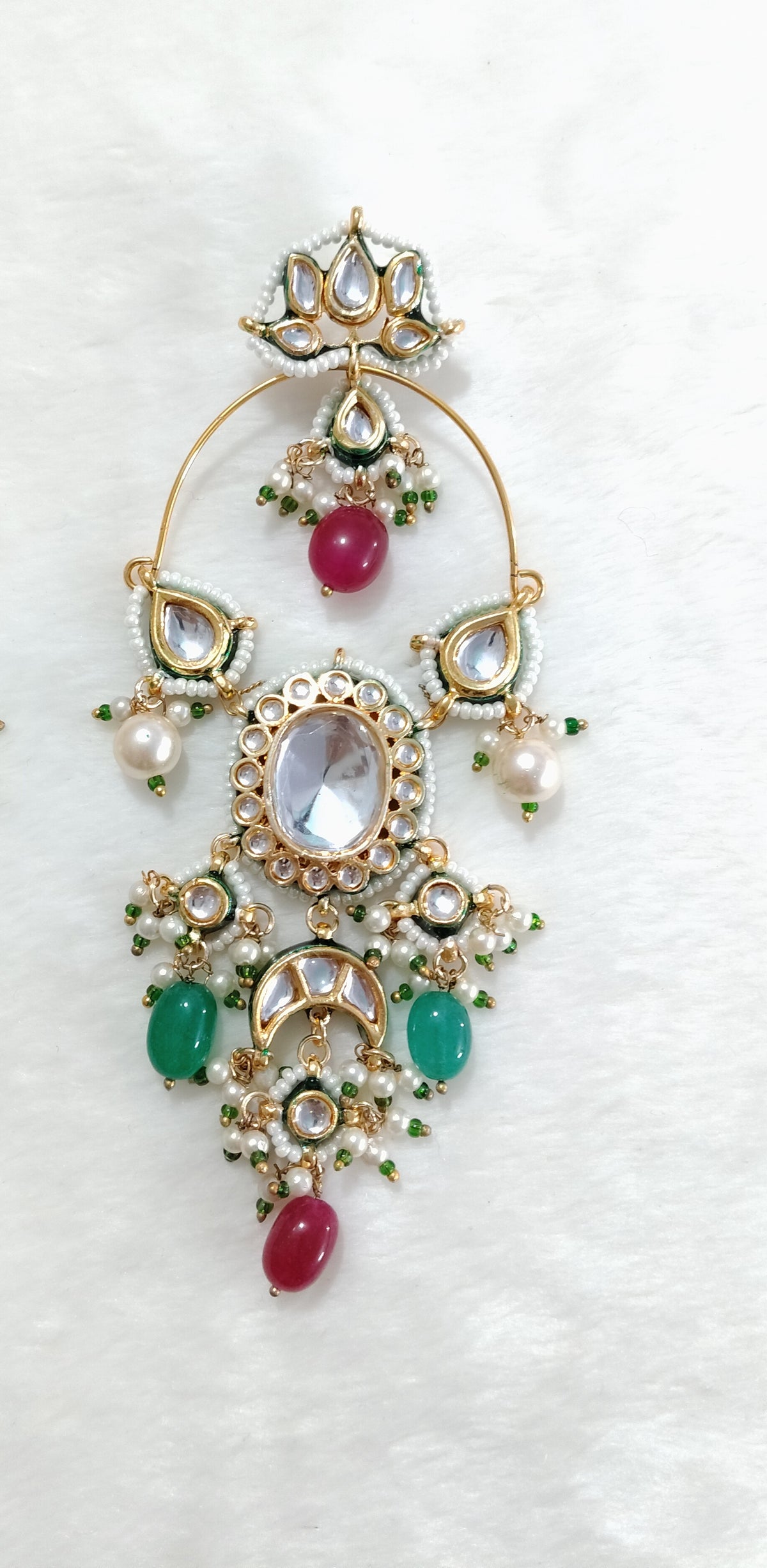 Green and Pink Chandbali Earrings for Women Indian Wedding Bridal Jewellery Roz Jewellers.
