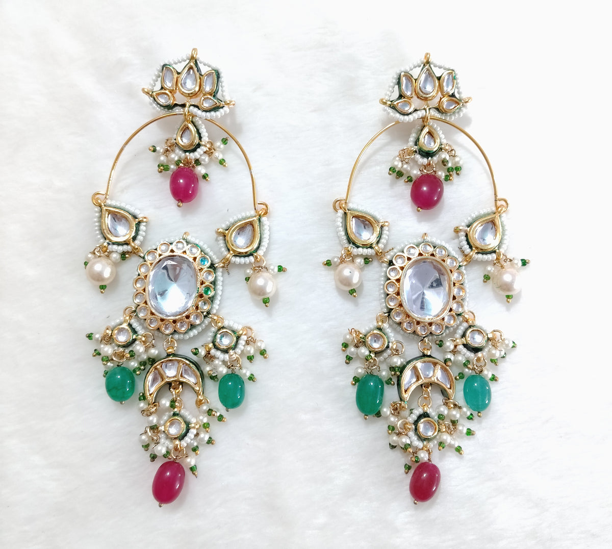 Green and Pink Chandbali Earrings for Women Indian Wedding Bridal Jewellery Roz Jewellers.
