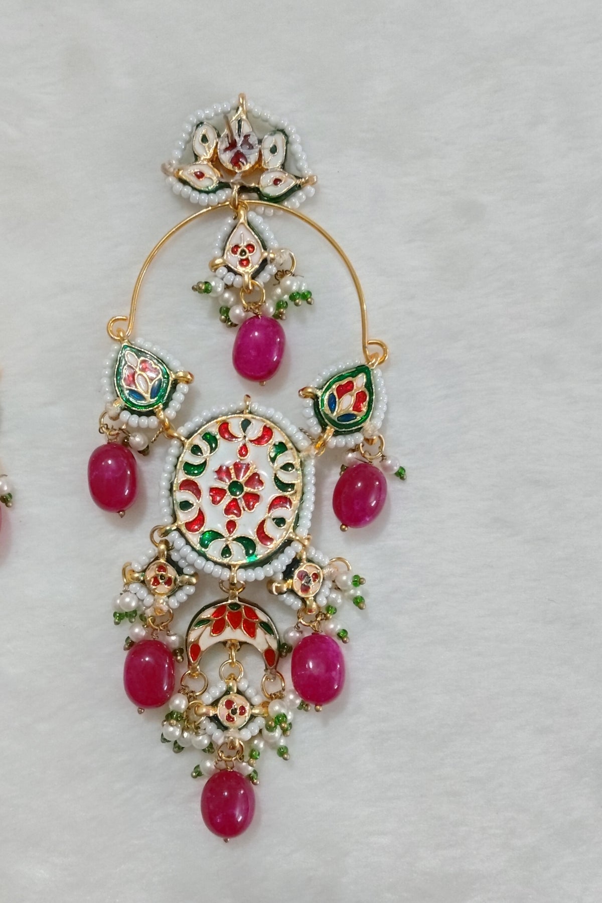 Pink Designer Kundan Chandbali Earrings Traditional Indian Bridal Jewellery Roz Jewellers.
