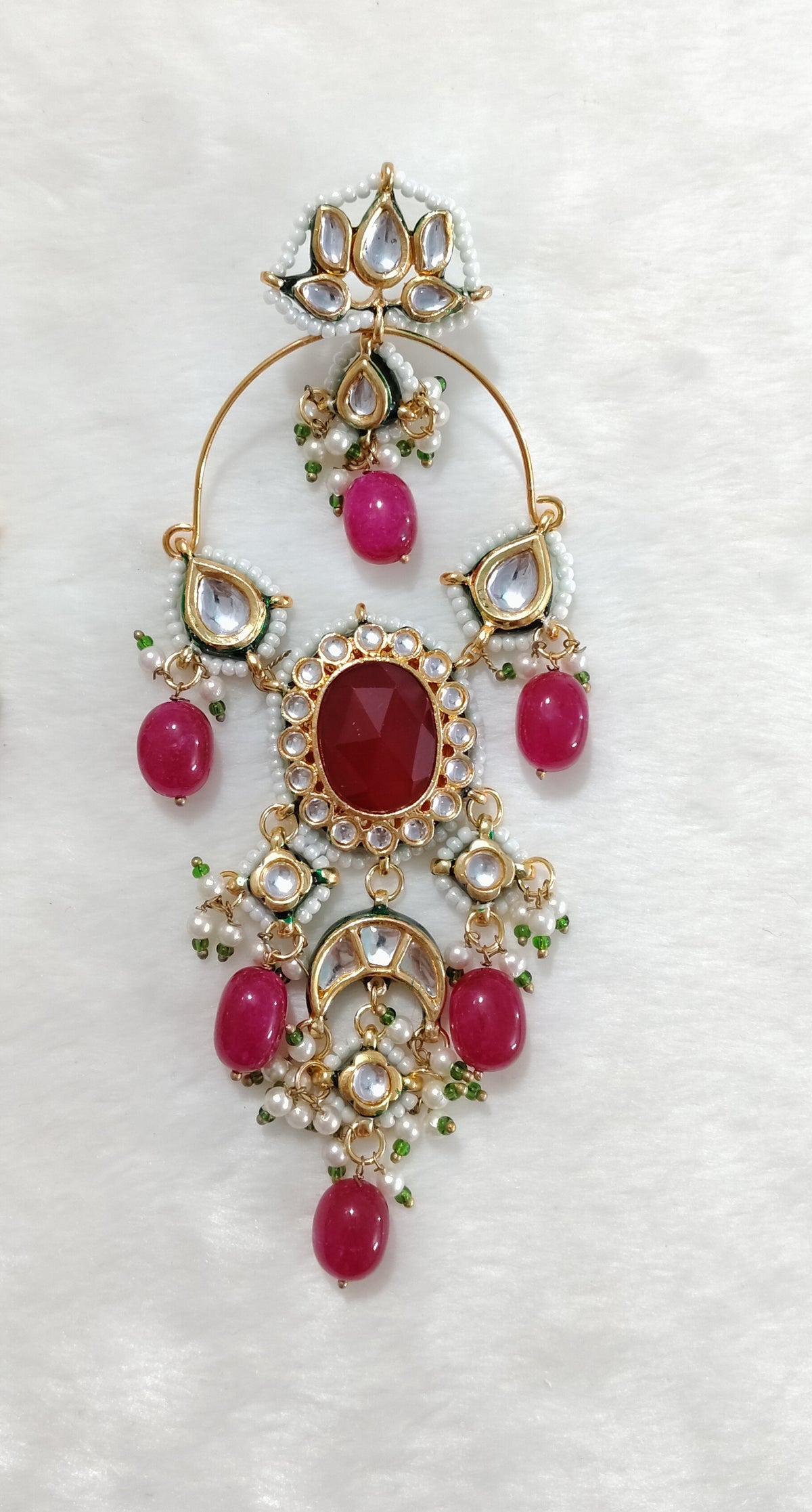 Pink Designer Kundan Chandbali Earrings Traditional Indian Bridal Jewellery Roz Jewellers.