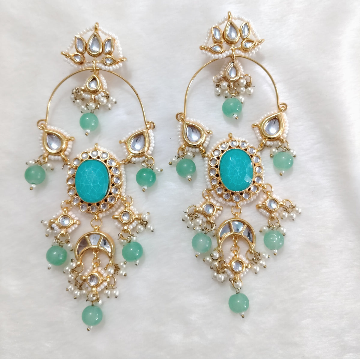 Mint Green Indian Chandbali Earrings Kundan Style Bridal Wedding Jewellery Roz Jewellers.