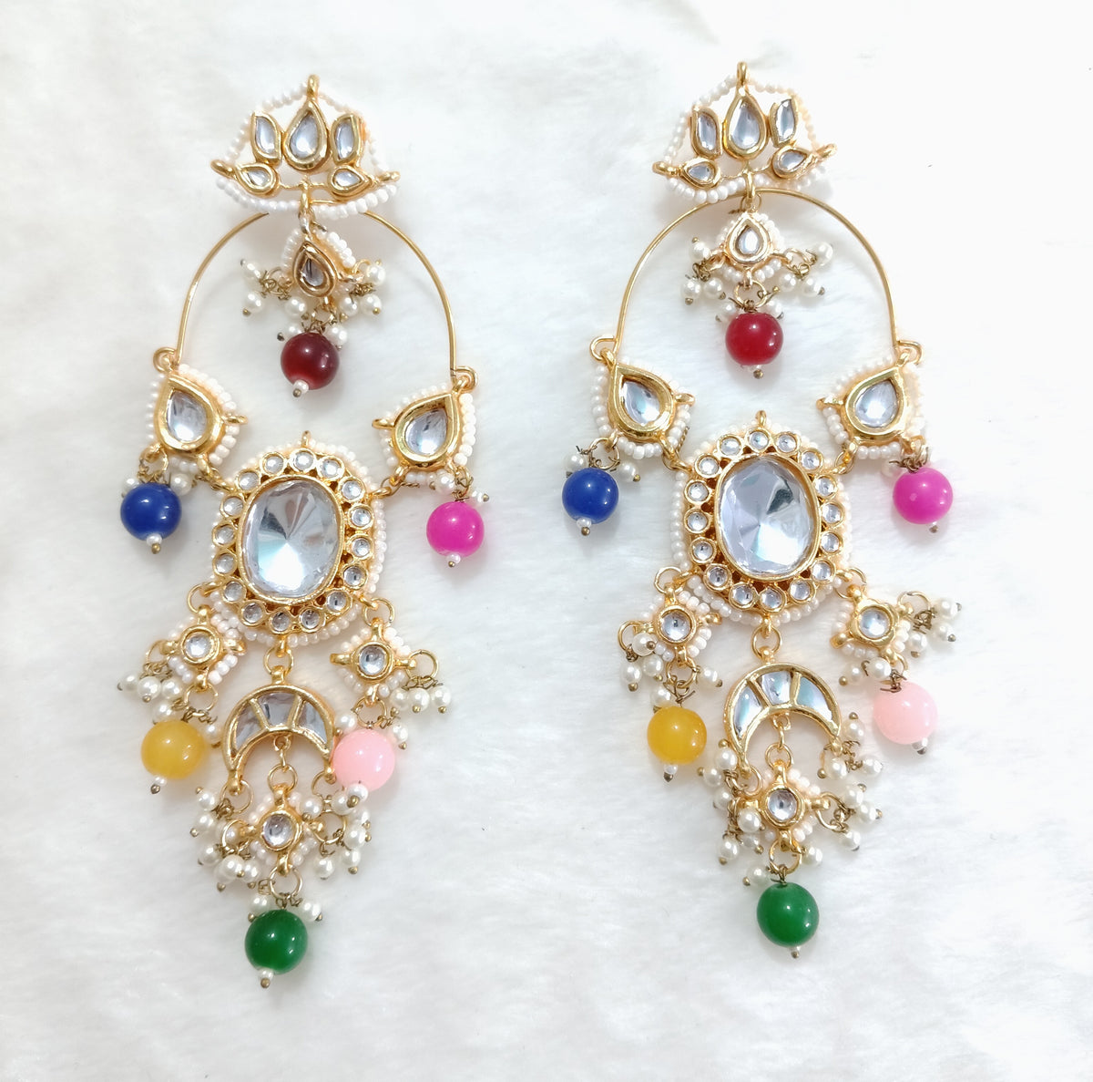 Multicolour Kundan Chandbali Earrings Indian Bridal Statement Wedding Jewellery Roz Jewellers.
