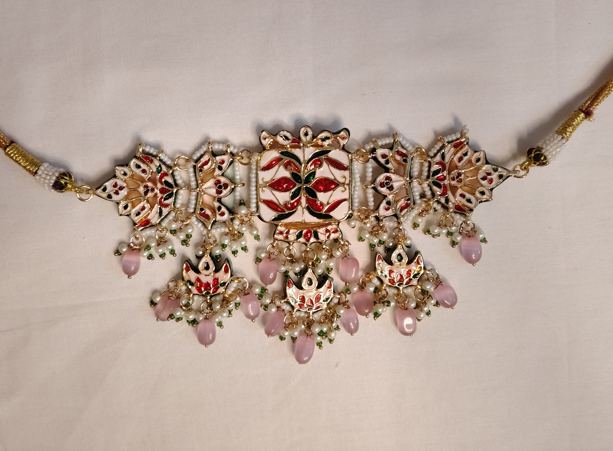 Designer Indian Pink Kundan Choker Necklace Bridal Wedding Statement Jewellery Roz Jewellers.