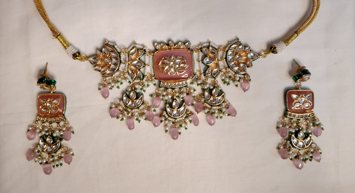 Designer Indian Pink Kundan Choker Necklace Bridal Wedding Statement Jewellery Roz Jewellers.