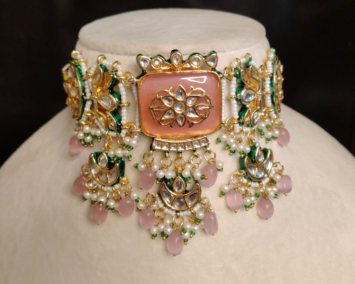 Designer Indian Pink Kundan Choker Necklace Bridal Wedding Statement Jewellery Roz Jewellers.