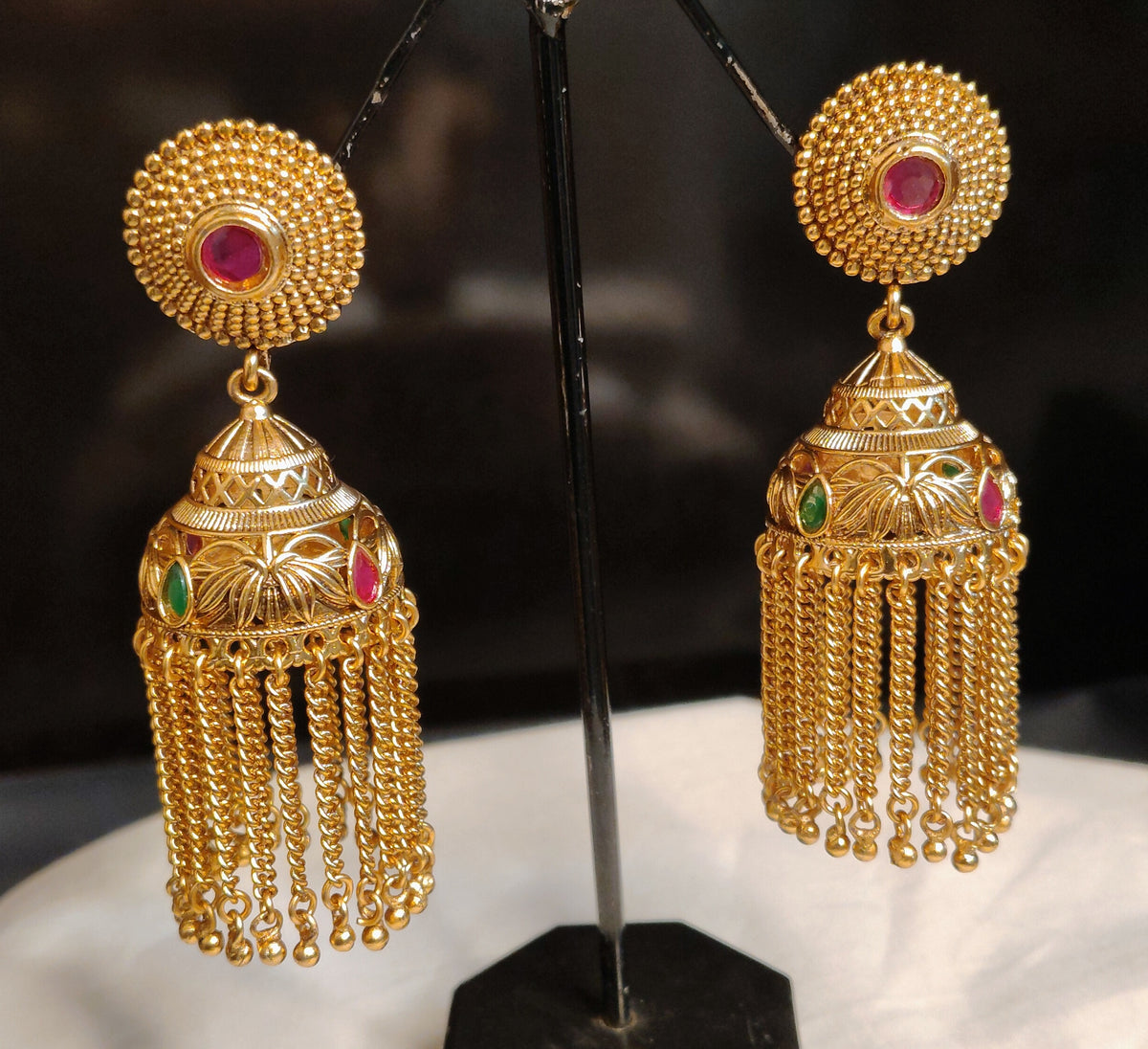 Fringe Royal Ruby Polki Jhumkas with Emerald For Women Roz Jewellers.