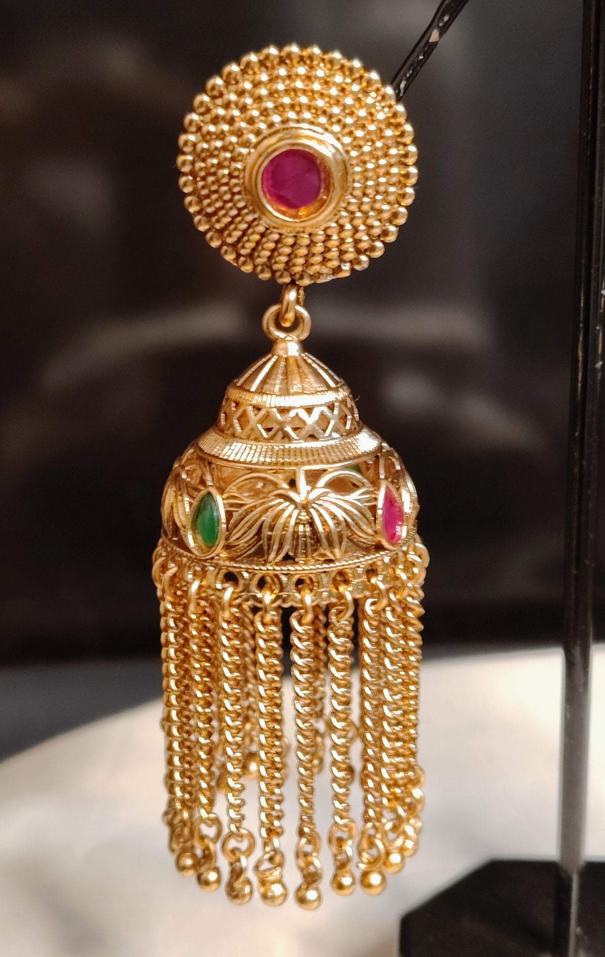 Fringe Royal Ruby Polki Jhumkas with Emerald For Women Roz Jewellers.