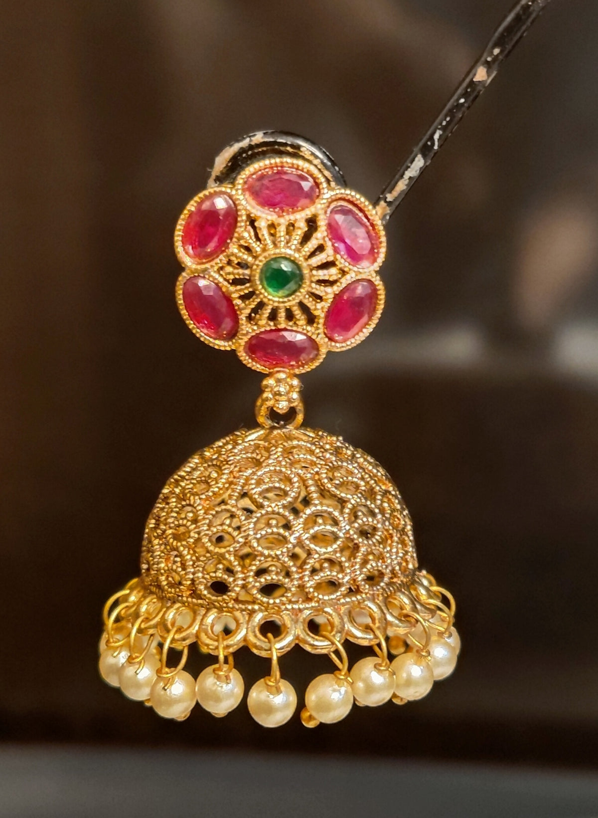 Floral Motif Ruby Oval Polki Pearl Earrings For Women Roz Jewellers.