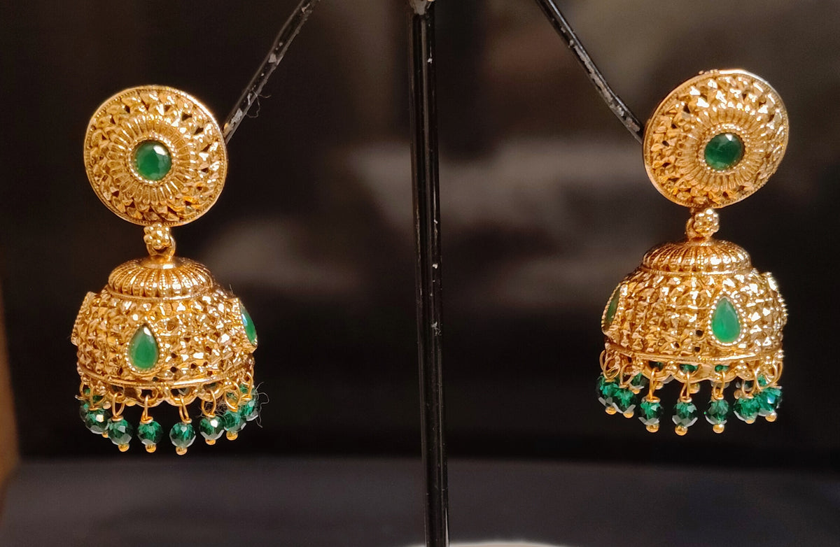 Wedding Floral Emerald Stones Polki Earrings For Women Roz Jewellers.