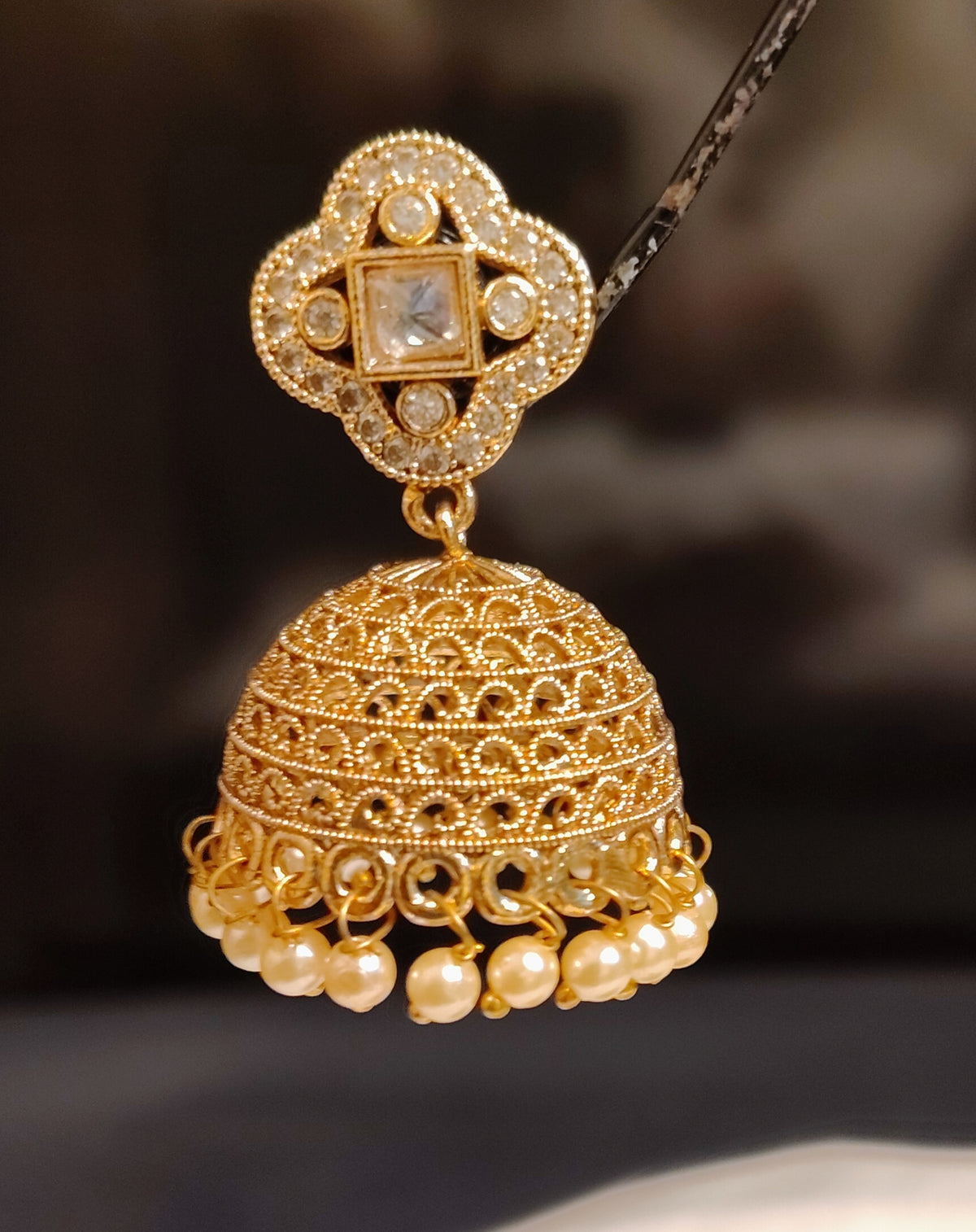 Pakistani Floral Pearl, Polki Stones Earrings For Women Roz Jewellers.