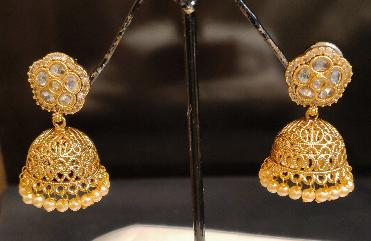 Traditional Pearl and Polki Stones Jhumas For Women Jewellery Roz Jewellers.