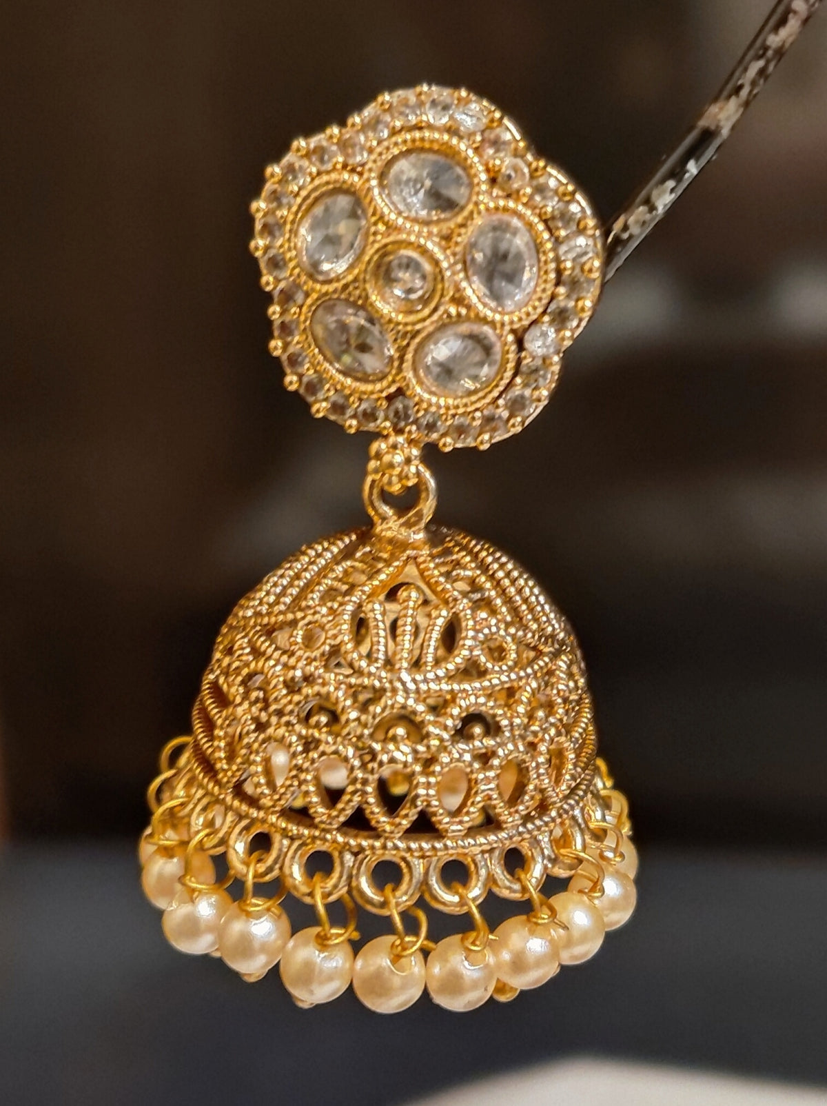 Traditional Pearl and Polki Stones Jhumas For Women Jewellery Roz Jewellers.