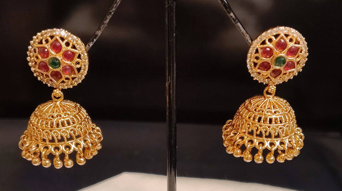 Pakistani Emerald, Ruby, Polki Stones Jhumas For Women Jewellery Roz Jewellers.